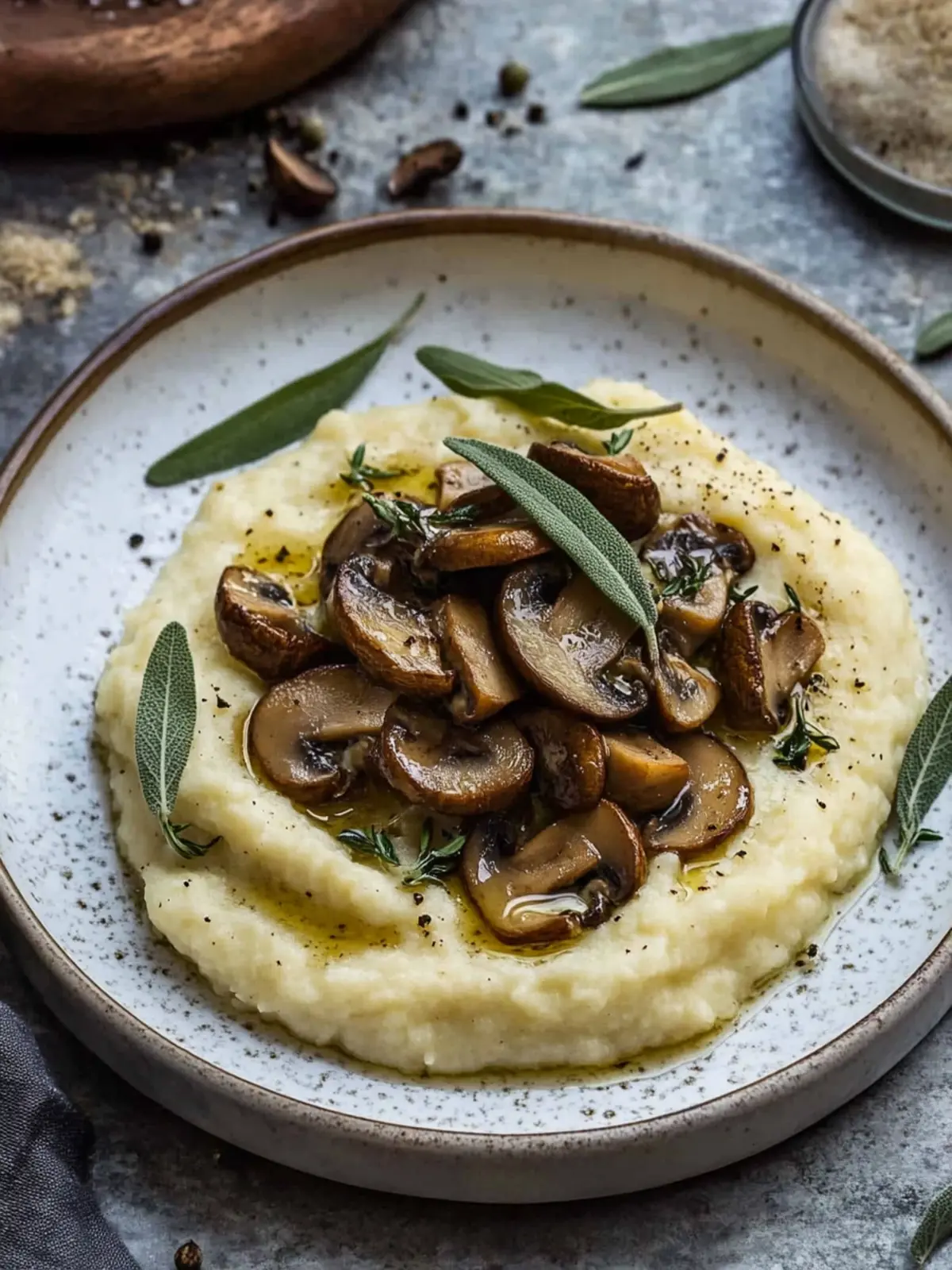 Truffled cauliflower puree with mushrooms and sage butter