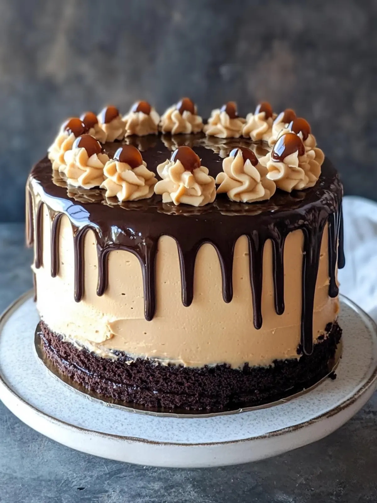 Chocolate Fudge Cake with Salted Caramel Buttercream, Salted Caramel and Dark Chocolate Ganache
