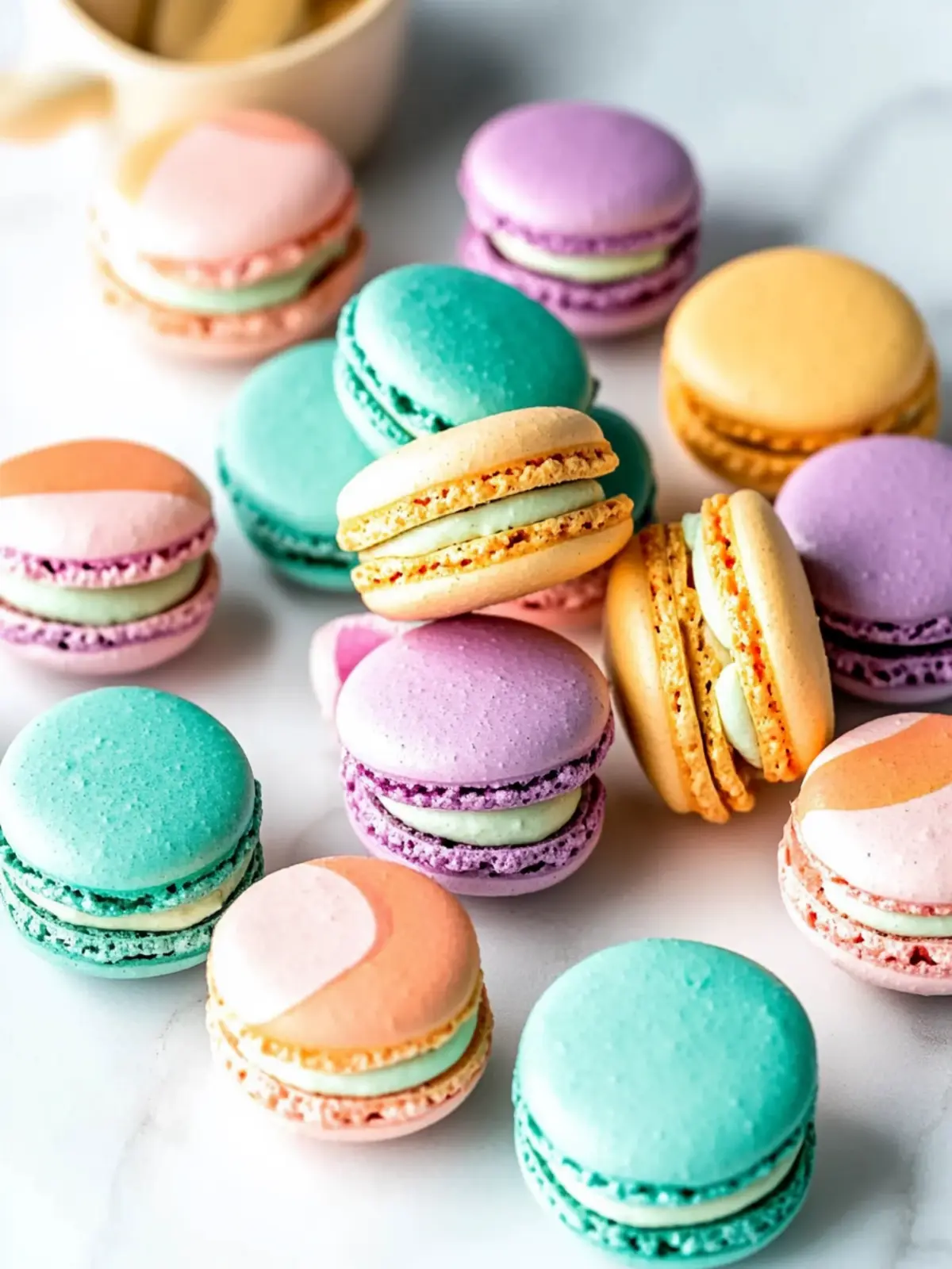 Multi-colored macaron shells (from one batch of macarons)
