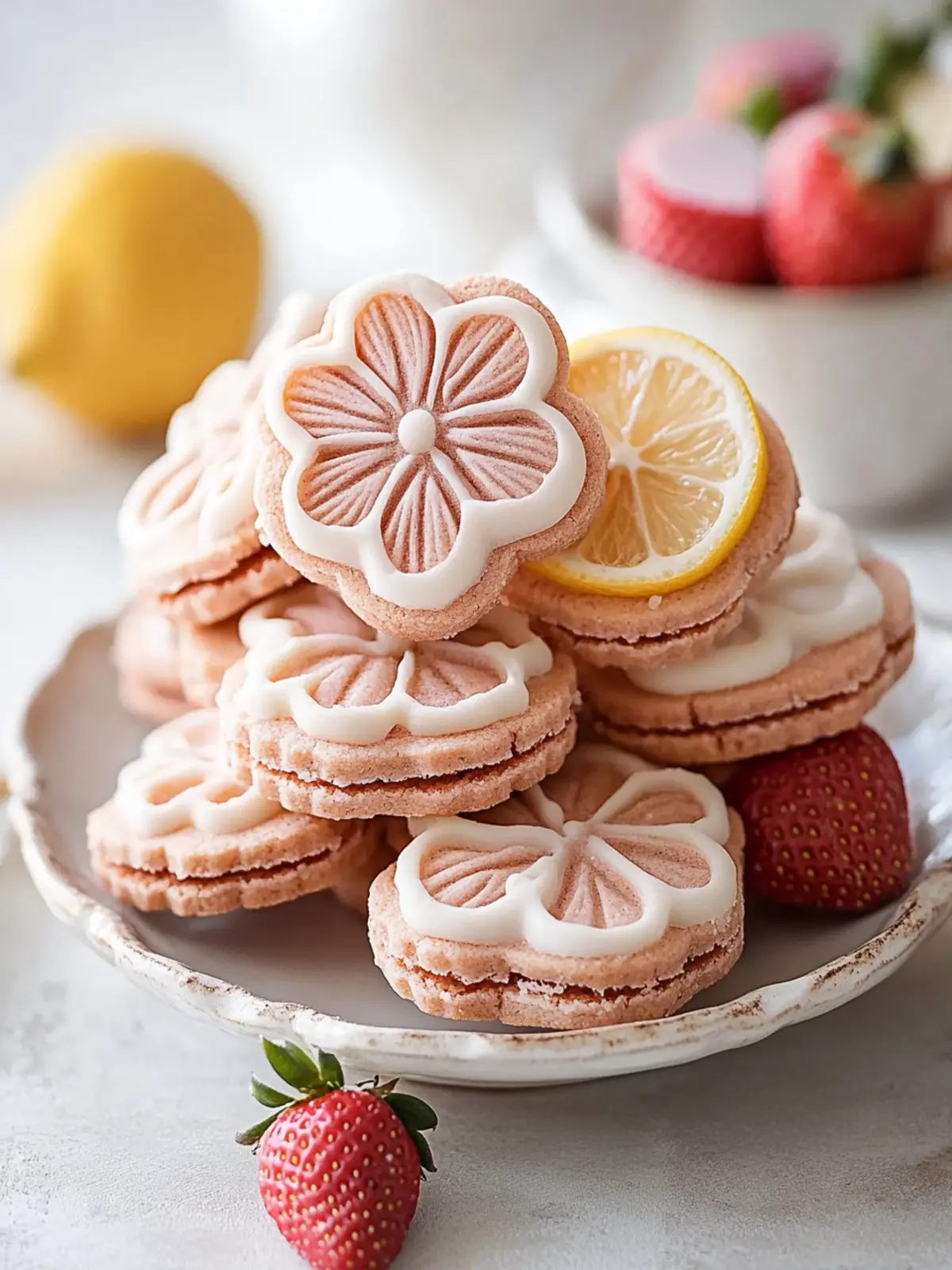 Flower Shaped Strawberry Lemon Sandwich Cookies