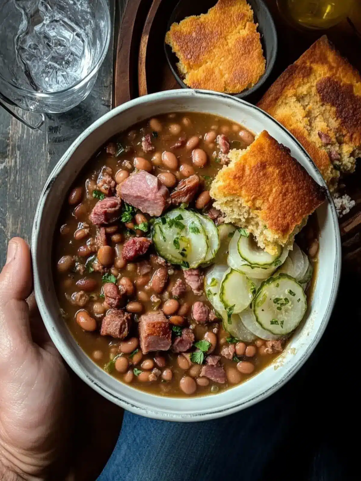 Savory Pinto Beans & Ham Hocks with Cornbread & Pickled Onions 5 Pinto Beans, Ham Hocks, Cornbread & Pickled Onions