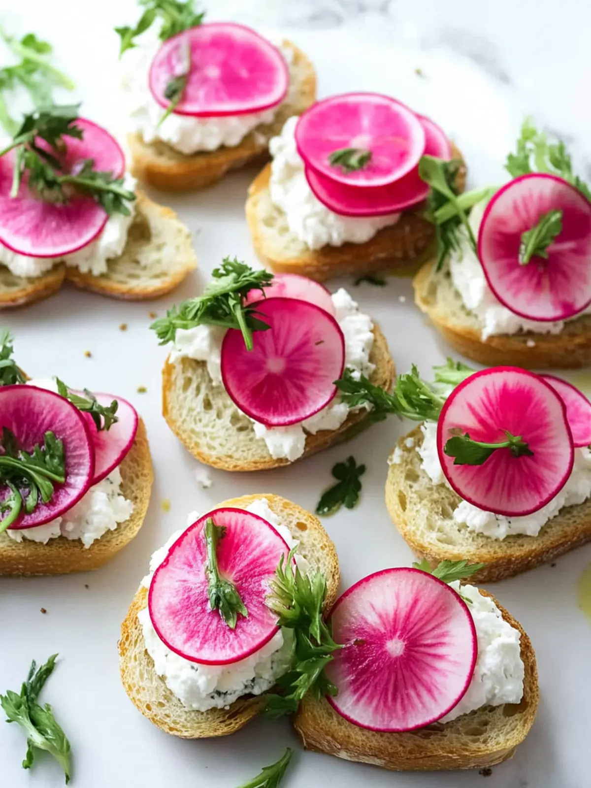Watermelon Radish and Goat Cheese Crostini