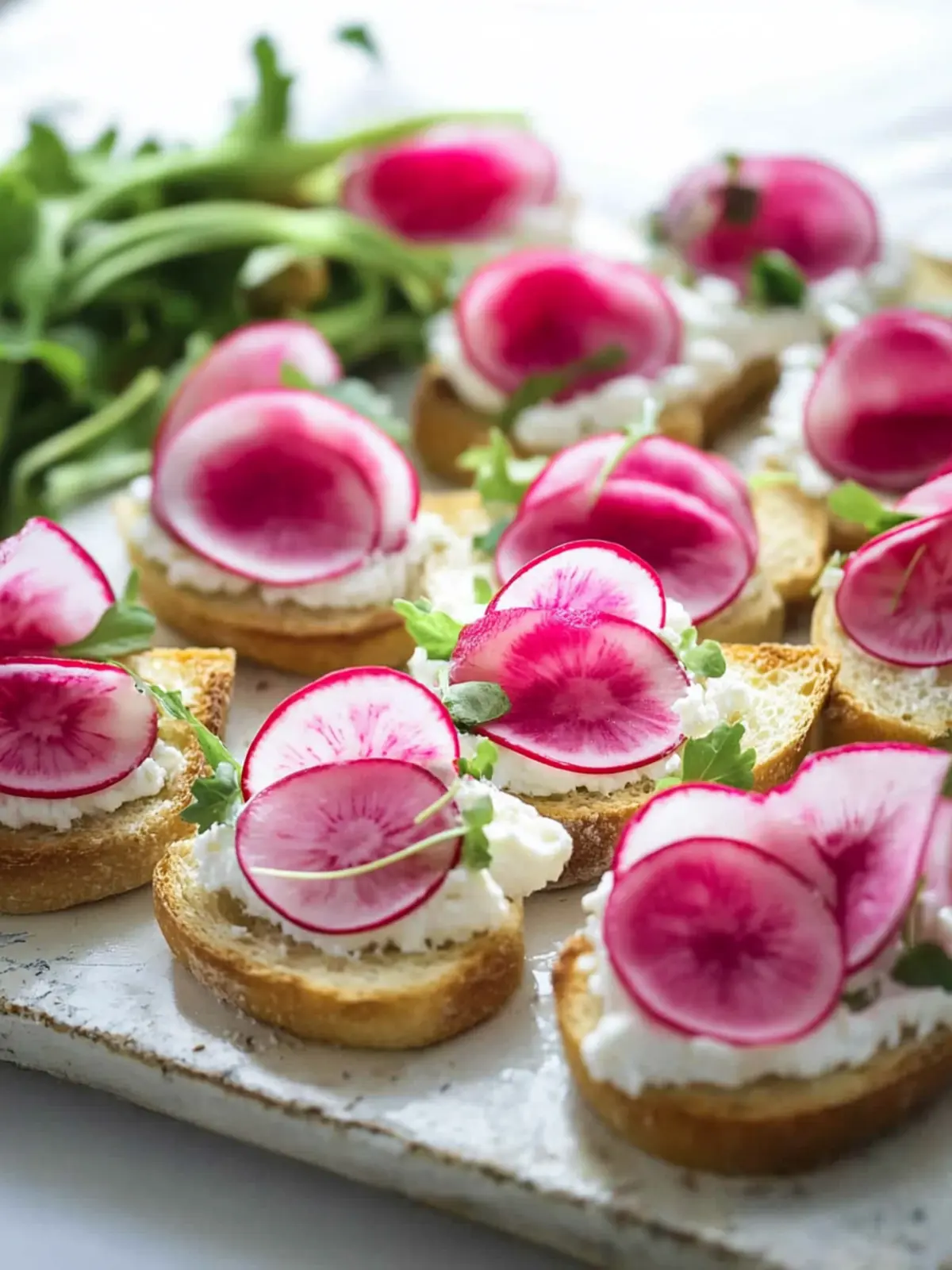 Watermelon Radish and Goat Cheese Crostini