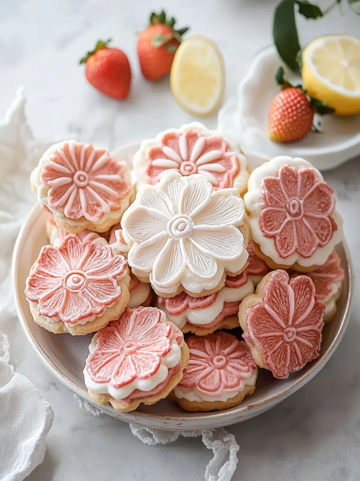 Flower Shaped Strawberry Lemon Sandwich Cookies