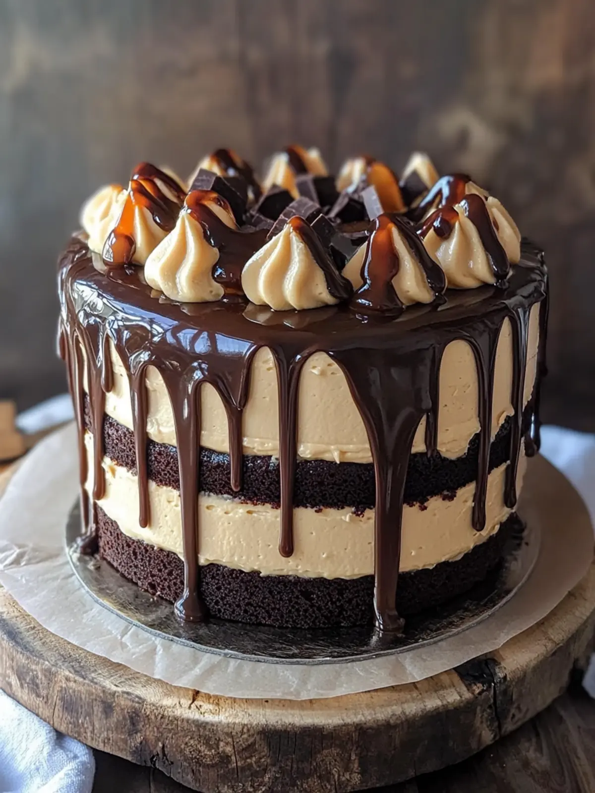 Chocolate Fudge Cake with Salted Caramel Buttercream, Salted Caramel and Dark Chocolate Ganache