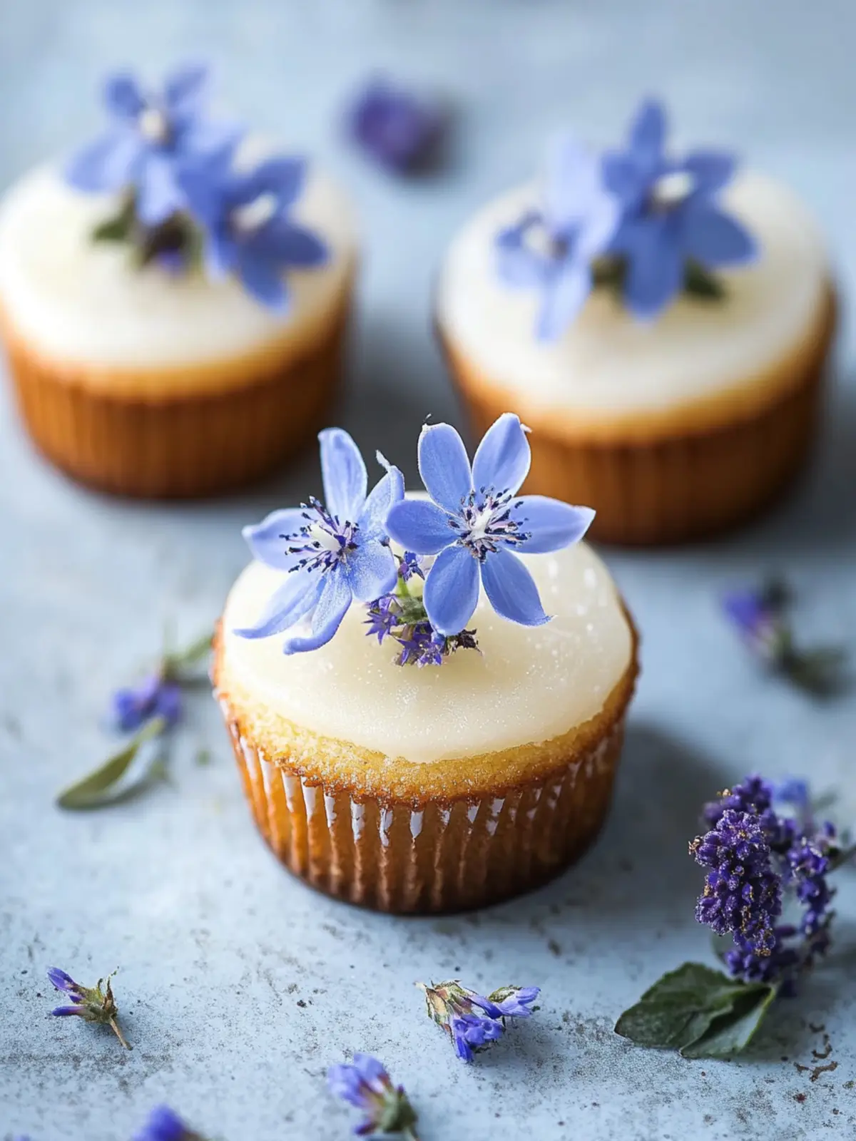 Almond Fairy Cakes with Candied Borage Flowers