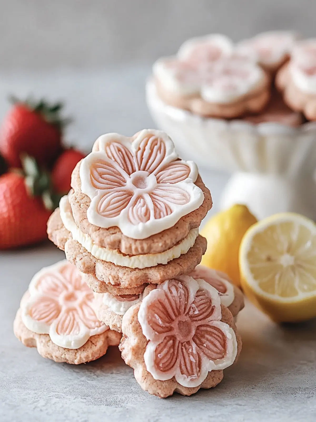 Flower Shaped Strawberry Lemon Sandwich Cookies