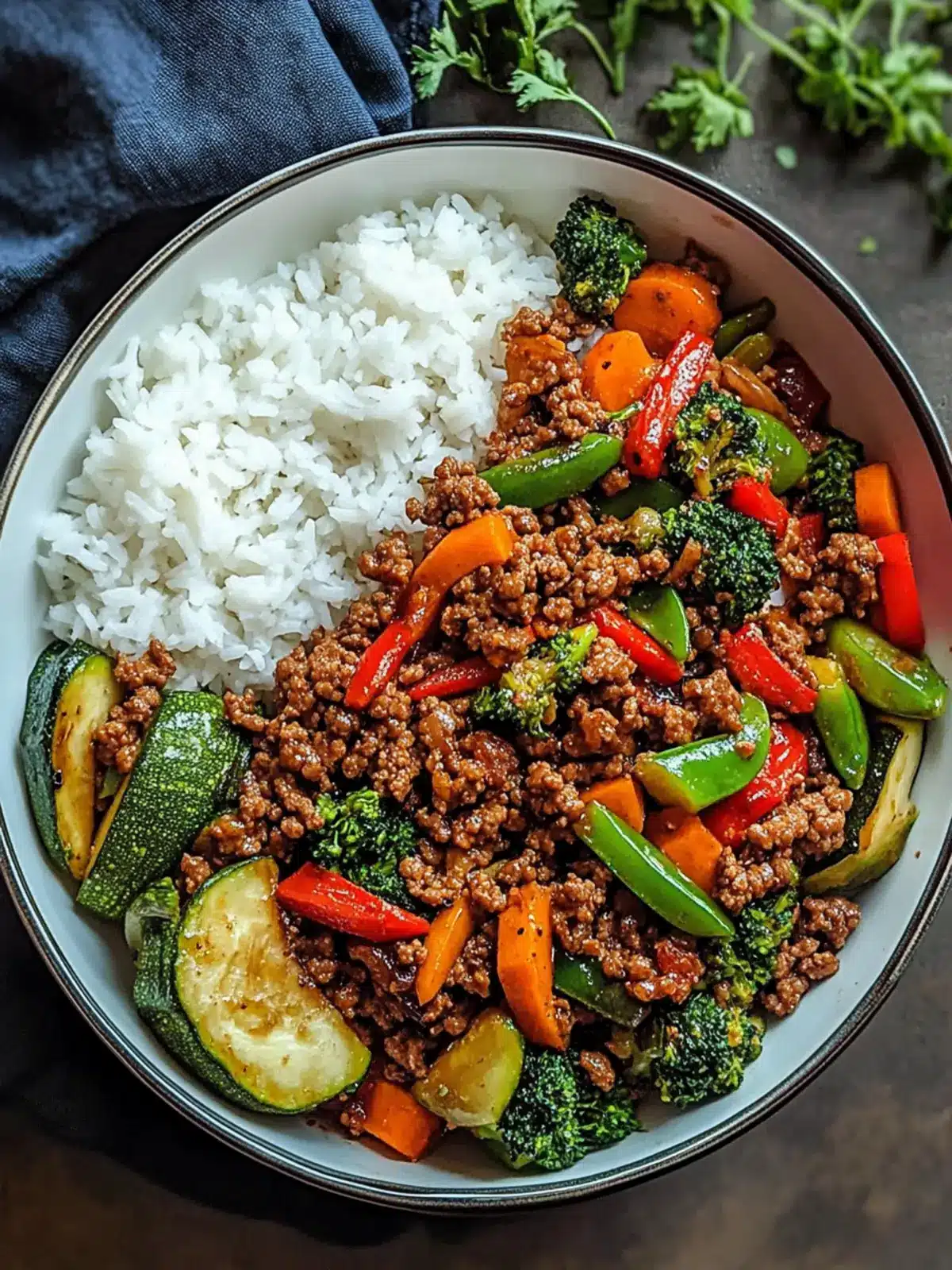Spicy Ground Beef Stir-Fry Bowl with Garlic Veggies Bliss 2 Spicy Ground Beef Stir-Fry Bowl with Garlic Veggies & Steamy Rice
