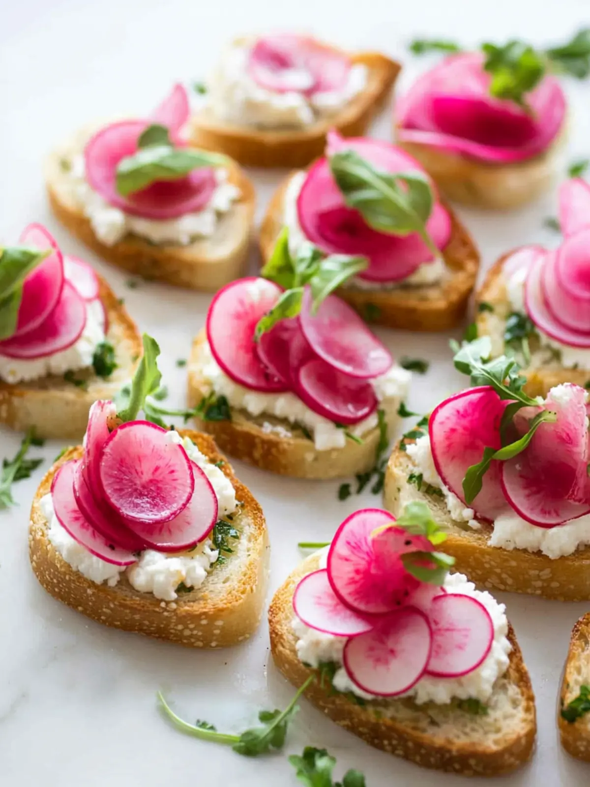 Watermelon Radish and Goat Cheese Crostini