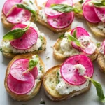Watermelon Radish and Goat Cheese Crostini