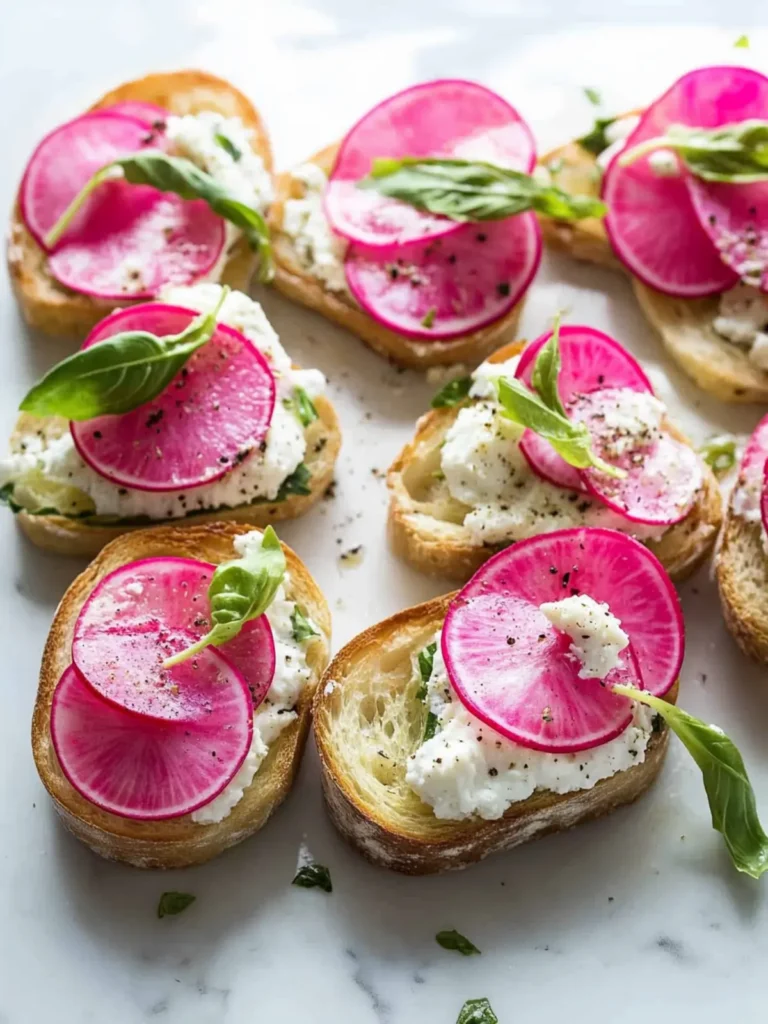 Watermelon Radish and Goat Cheese Crostini