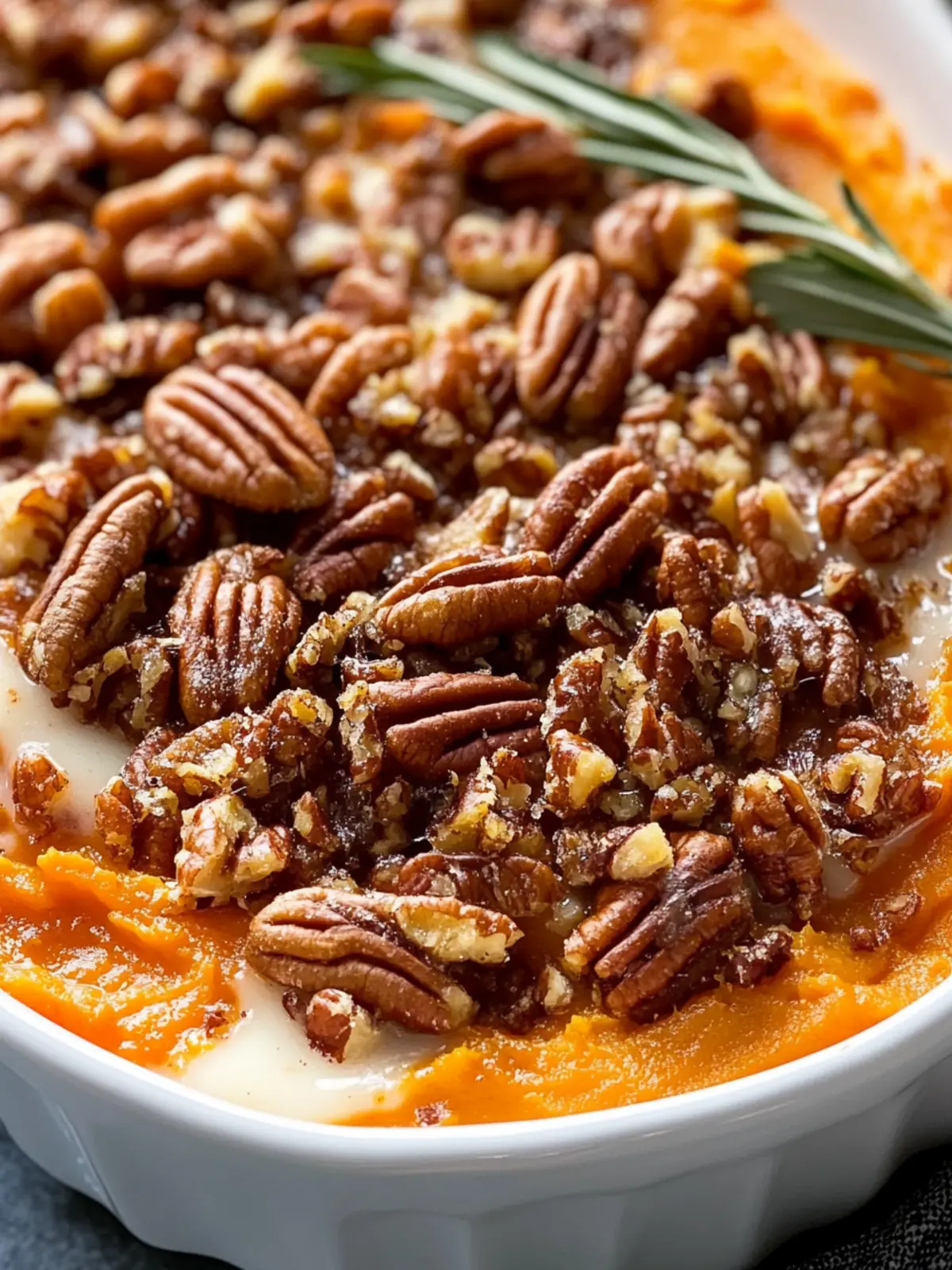 Southern Maple Sweet Potato Casserole with Candied Pecans