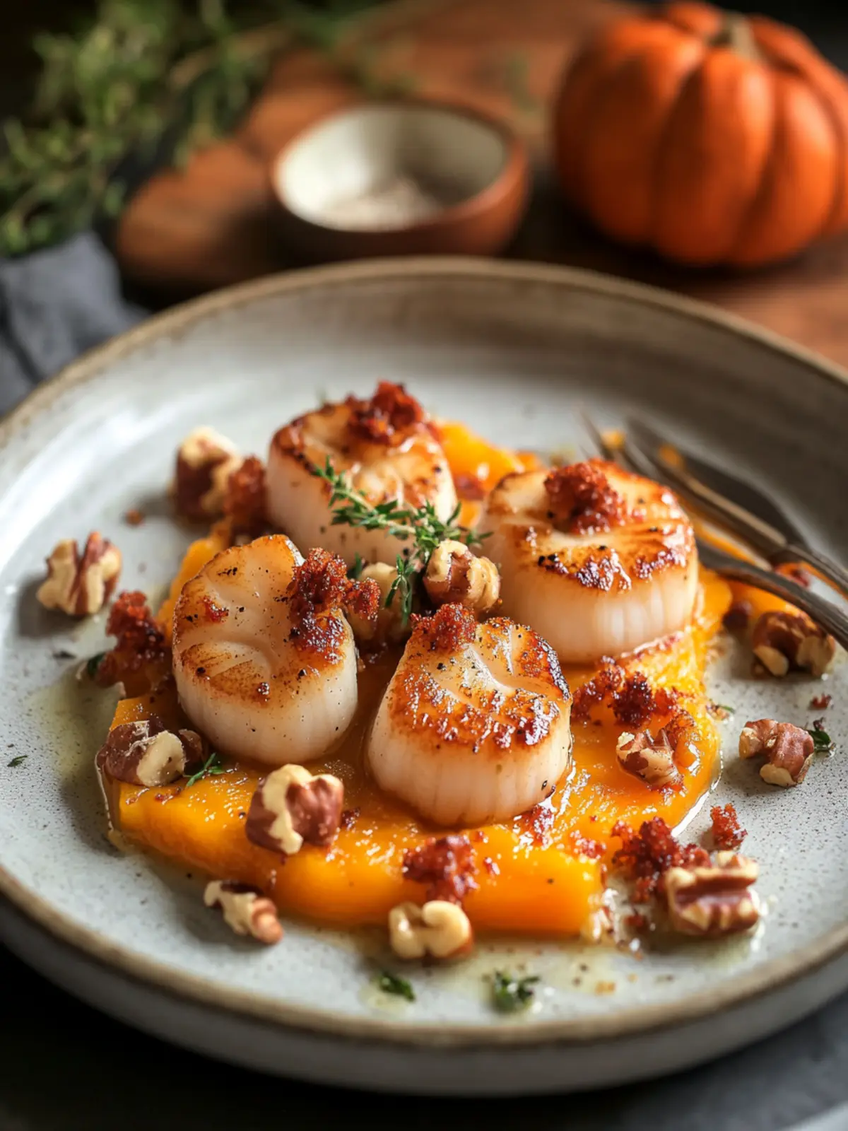 Seared Scallops with Butternut Squash and Crunchy Hazelnuts 4 Seared Scallops with Butternut Squash and Hazelnuts