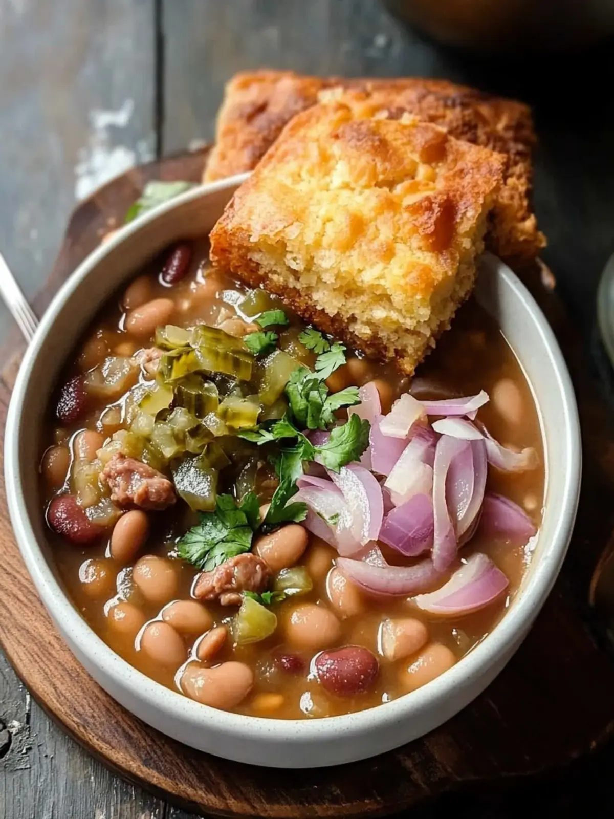 Savory Pinto Beans & Ham Hocks with Cornbread & Pickled Onions 4 Pinto Beans, Ham Hocks, Cornbread & Pickled Onions