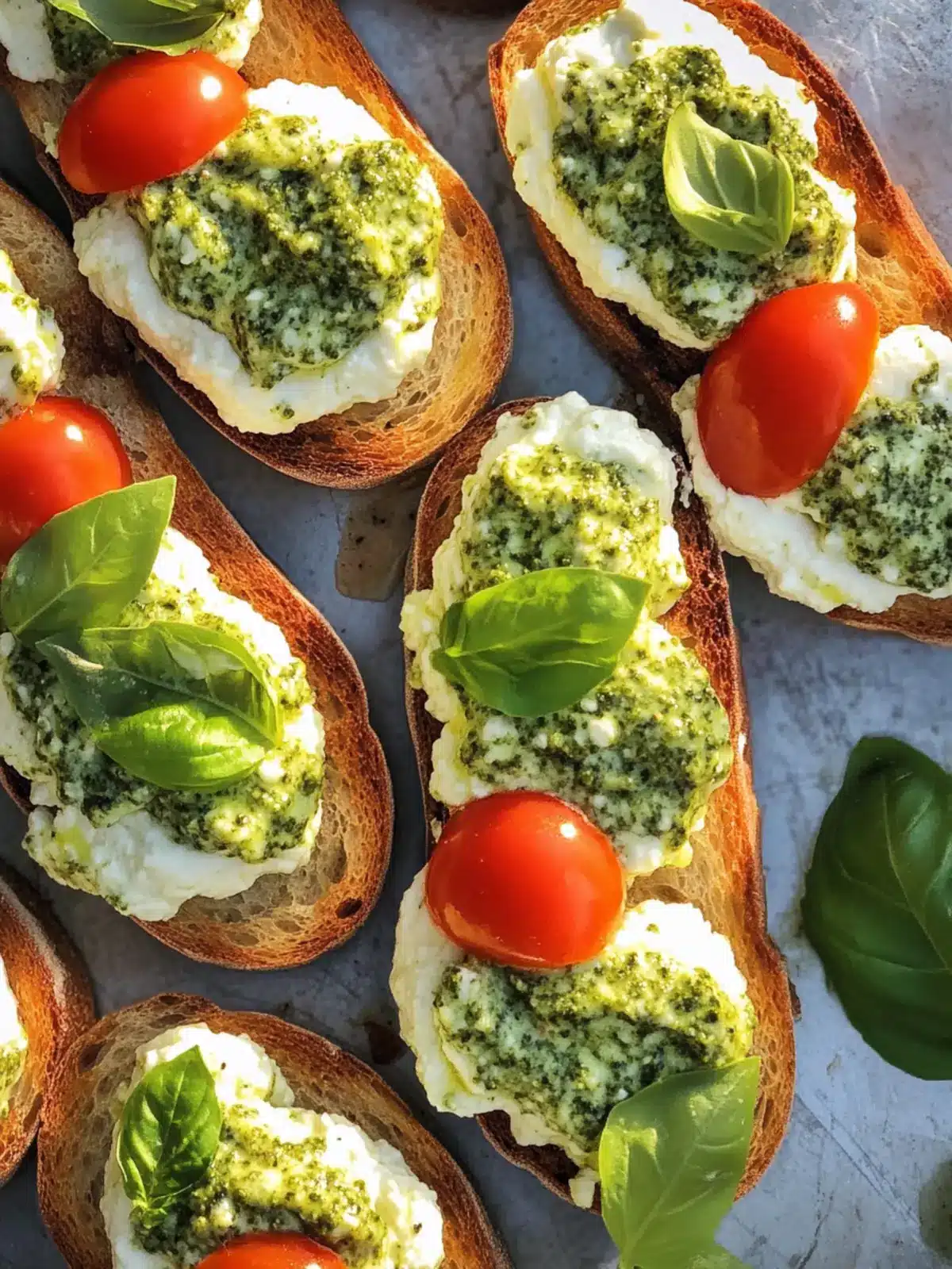 Whipped Pesto Ricotta Crostini