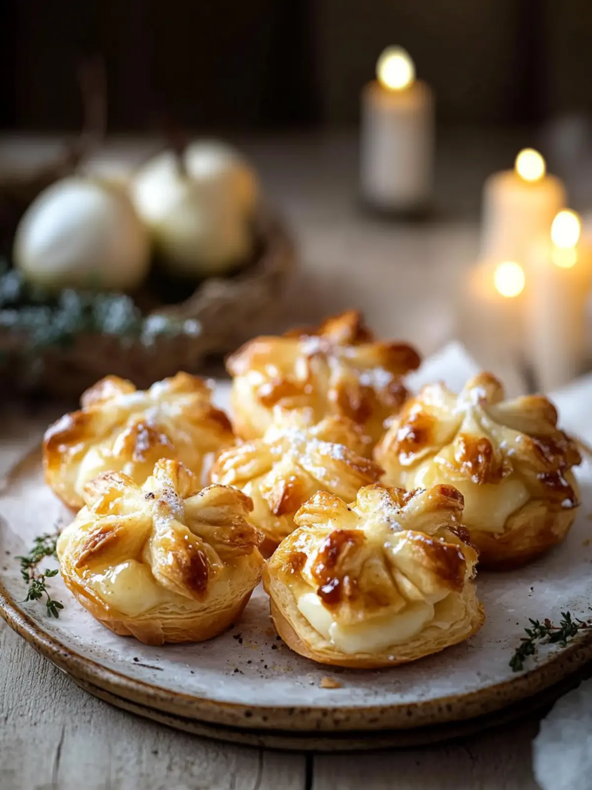 Caramelized Pear and Brie Snowflake Puffs Recipe