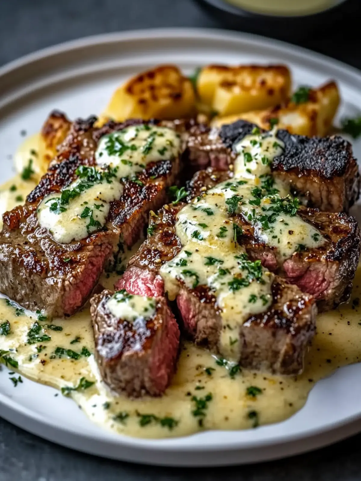 Knoblauchbutter-Steak mit Parmesan-Cremesauce Rezept