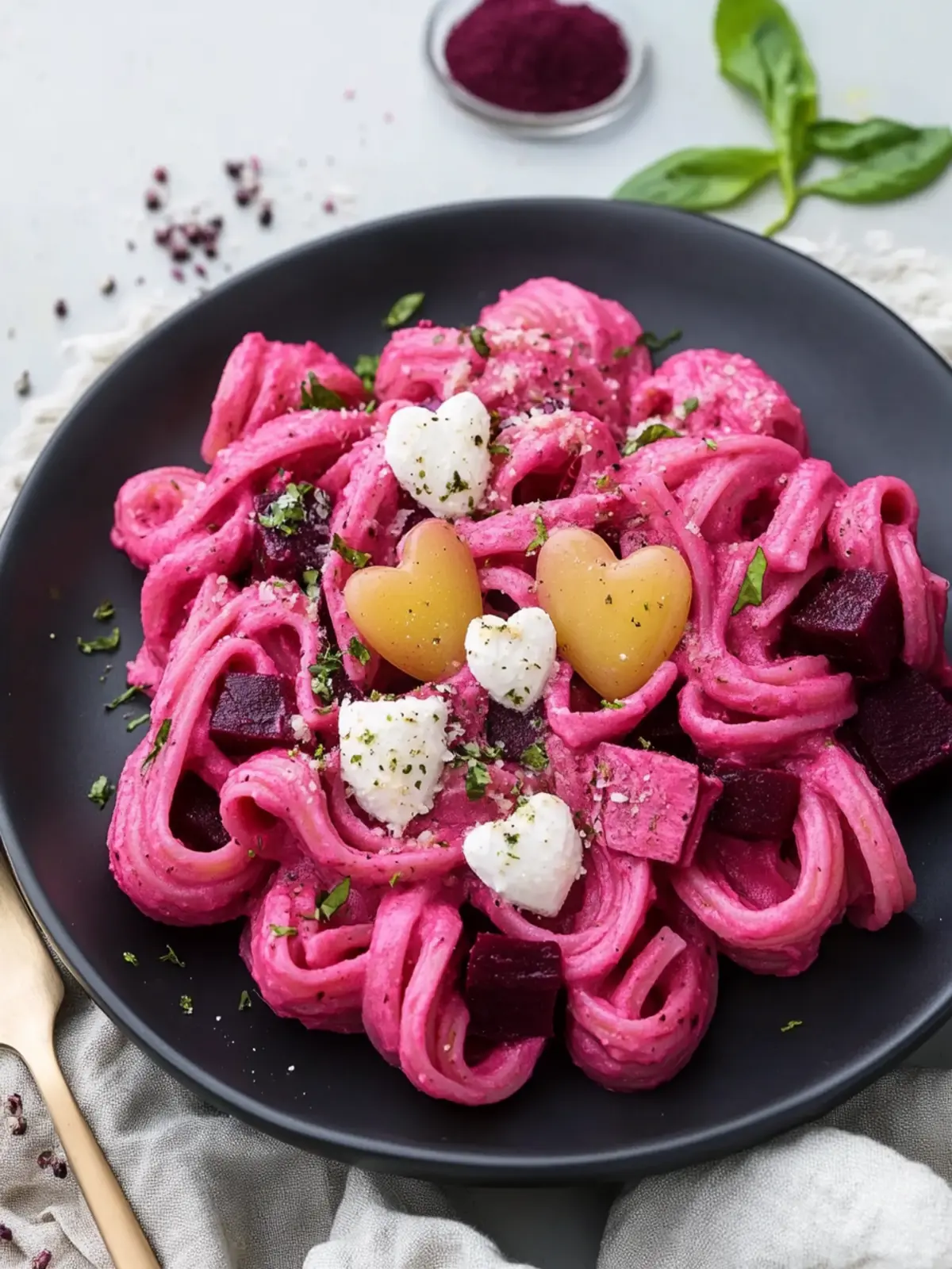 Heart-Shaped Pasta in Pink Beetroot Sauce