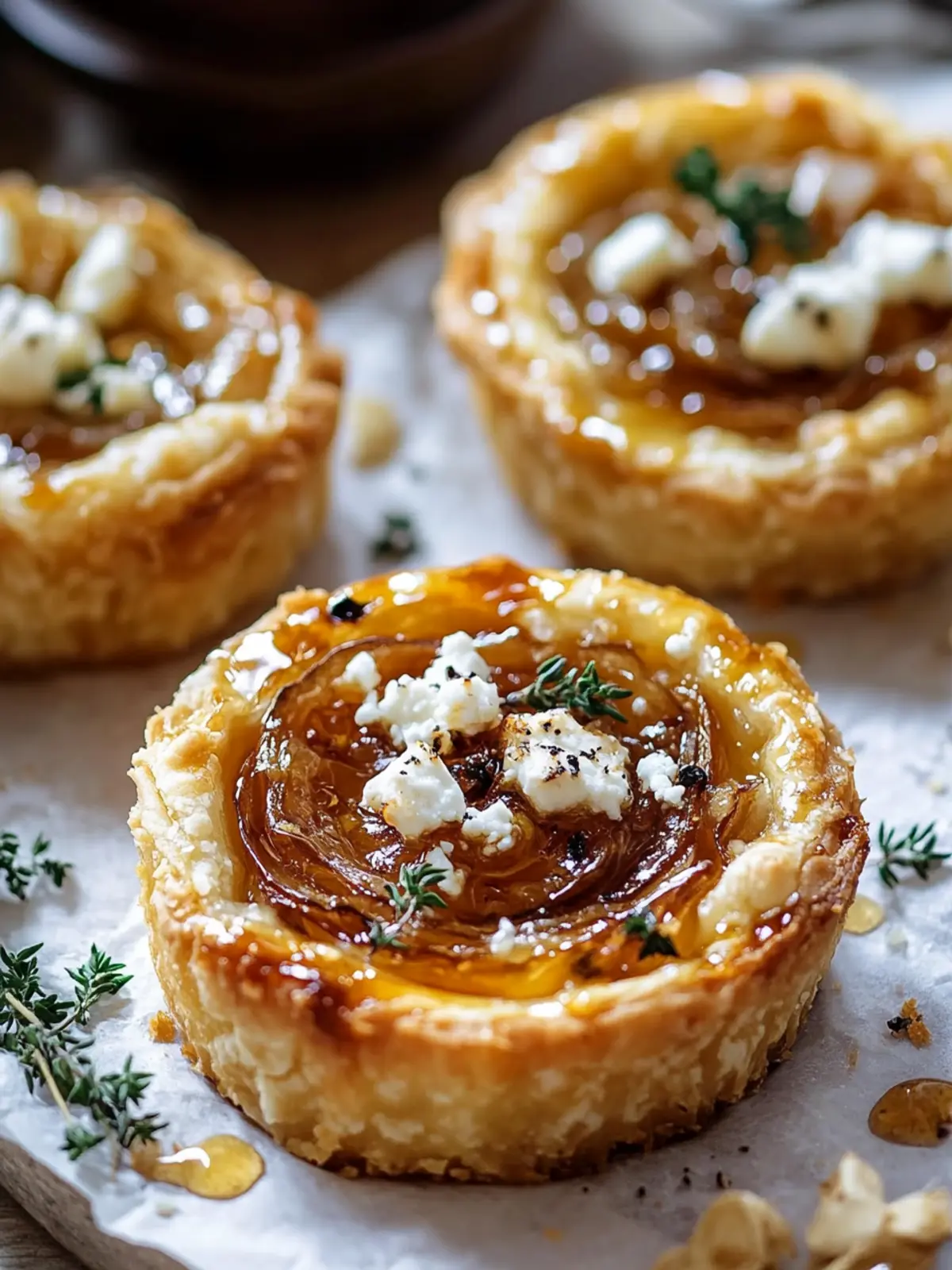 Delicious Sticky Shallot & Feta Tartlets with Hot Honey Drizzle