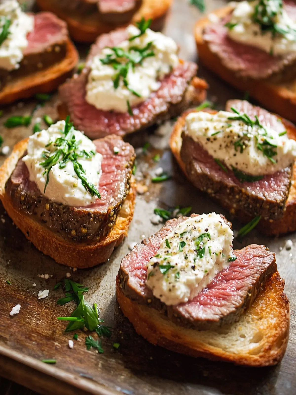 Seared Beef Tenderloin Crostini with Horseradish Cream