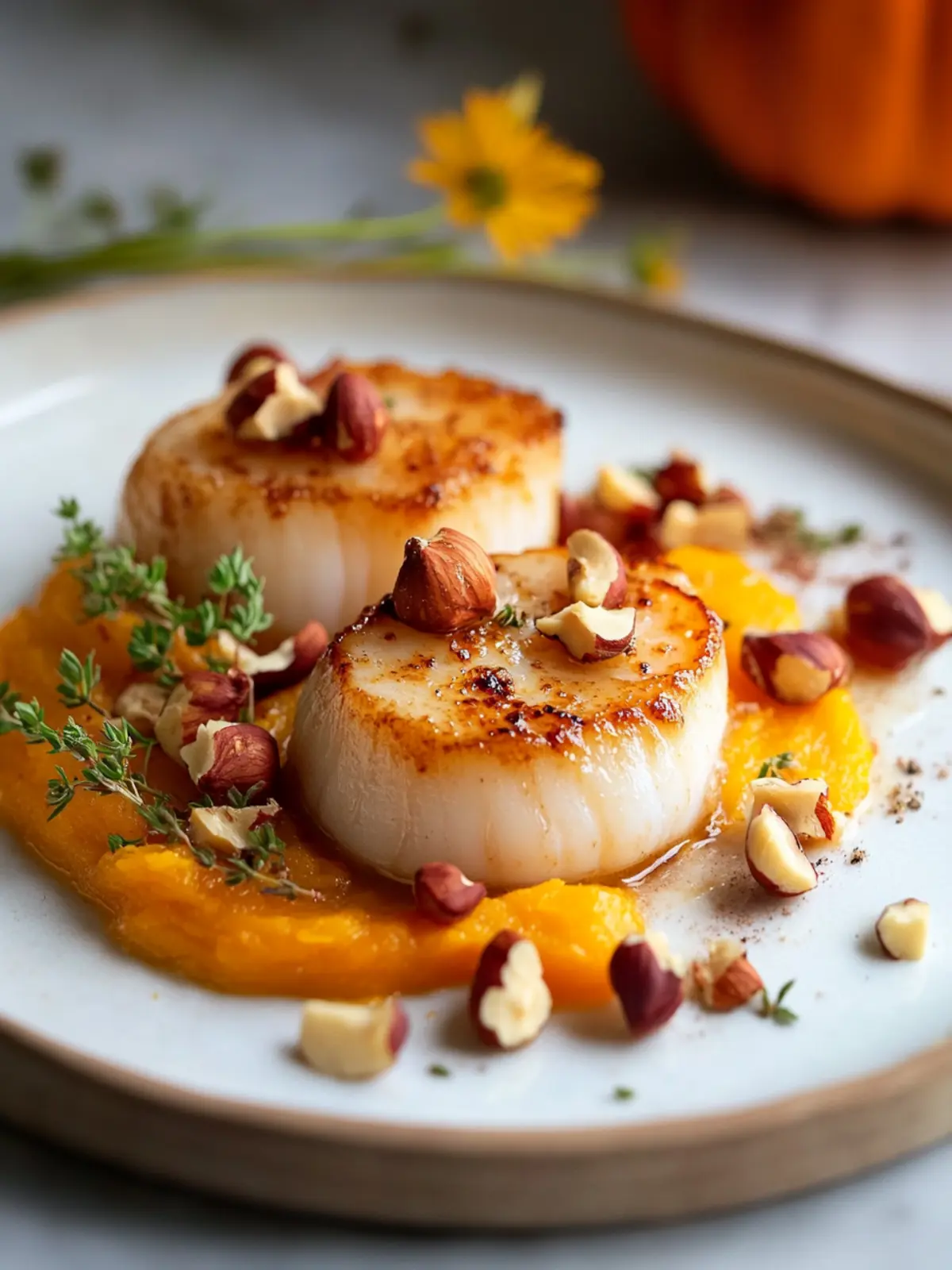 Seared Scallops with Butternut Squash and Crunchy Hazelnuts 2 Seared Scallops with Butternut Squash and Hazelnuts