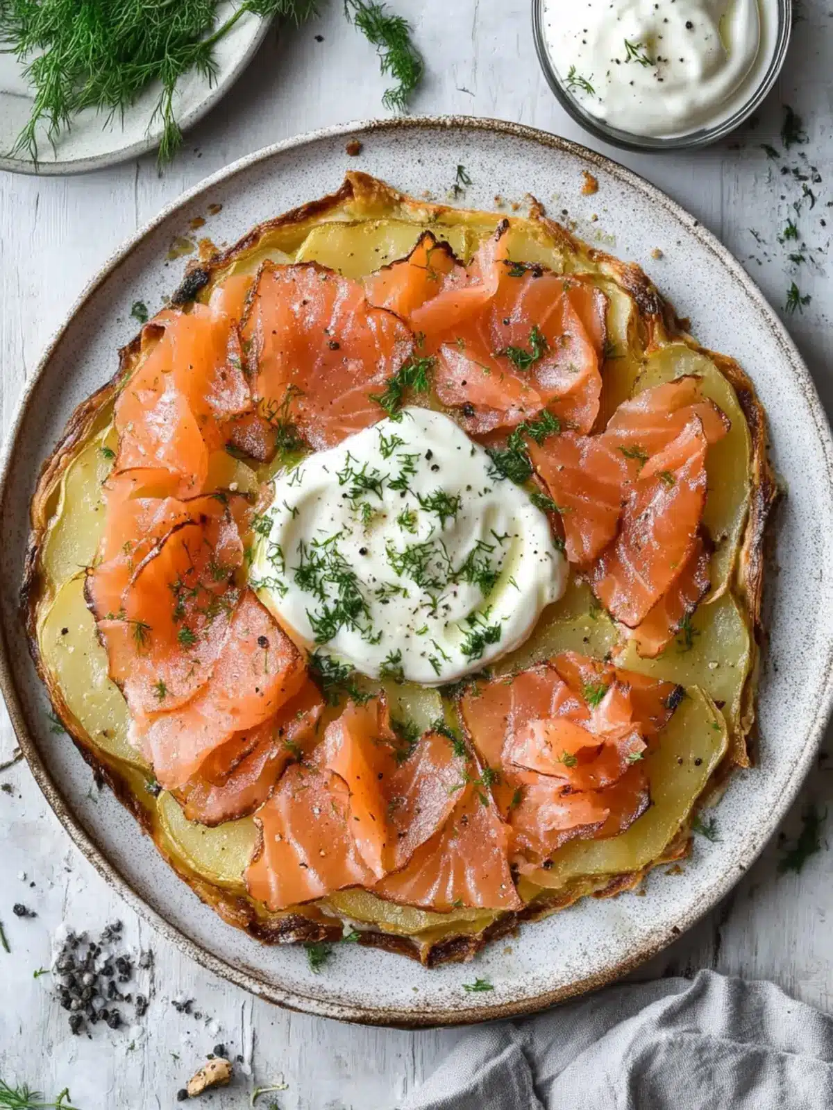 Crispy Potato Galette with Smoked Salmon & Creamy Delight 2 Crispy Potato Galette with Smoked Salmon & Crème Fraîche
