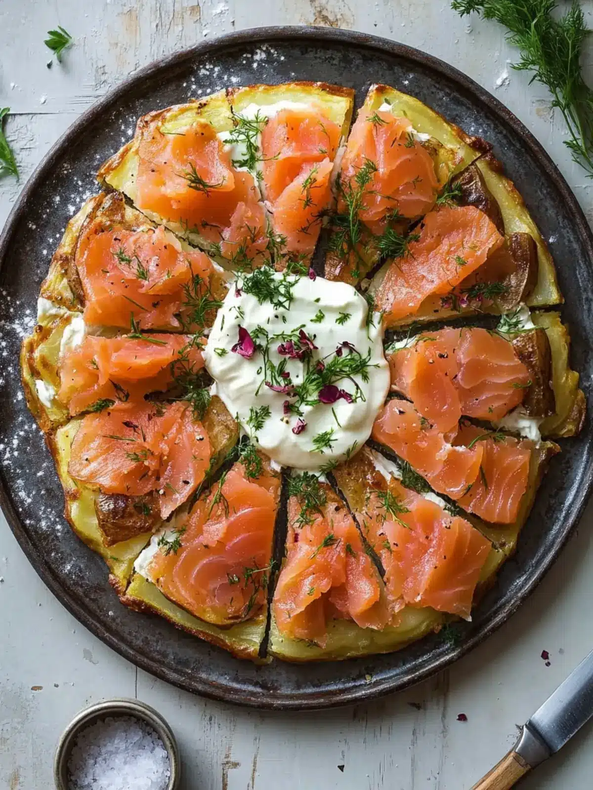Crispy Potato Galette with Smoked Salmon & Creamy Delight 4 Crispy Potato Galette with Smoked Salmon & Crème Fraîche