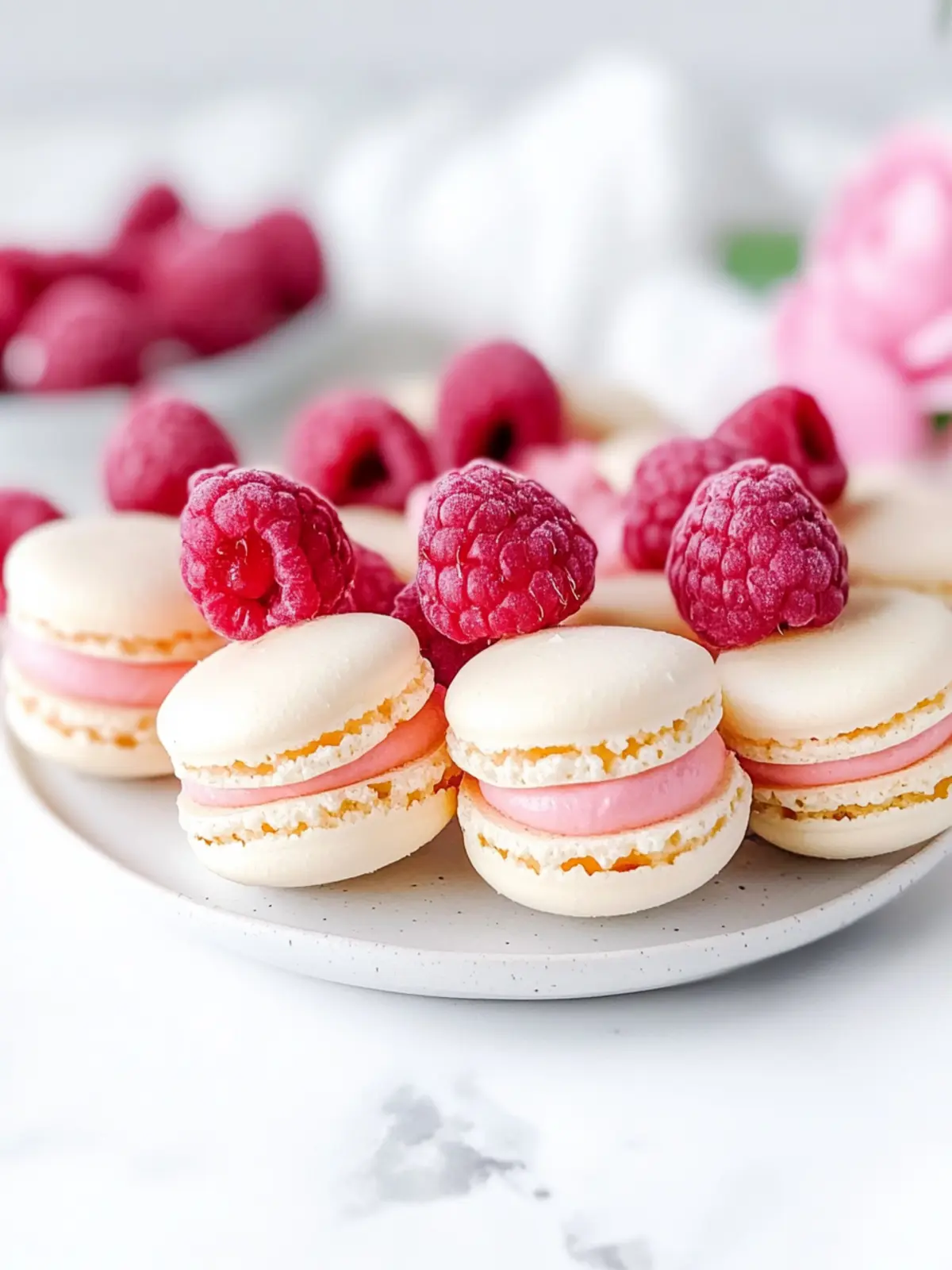Rose Raspberry Macarons