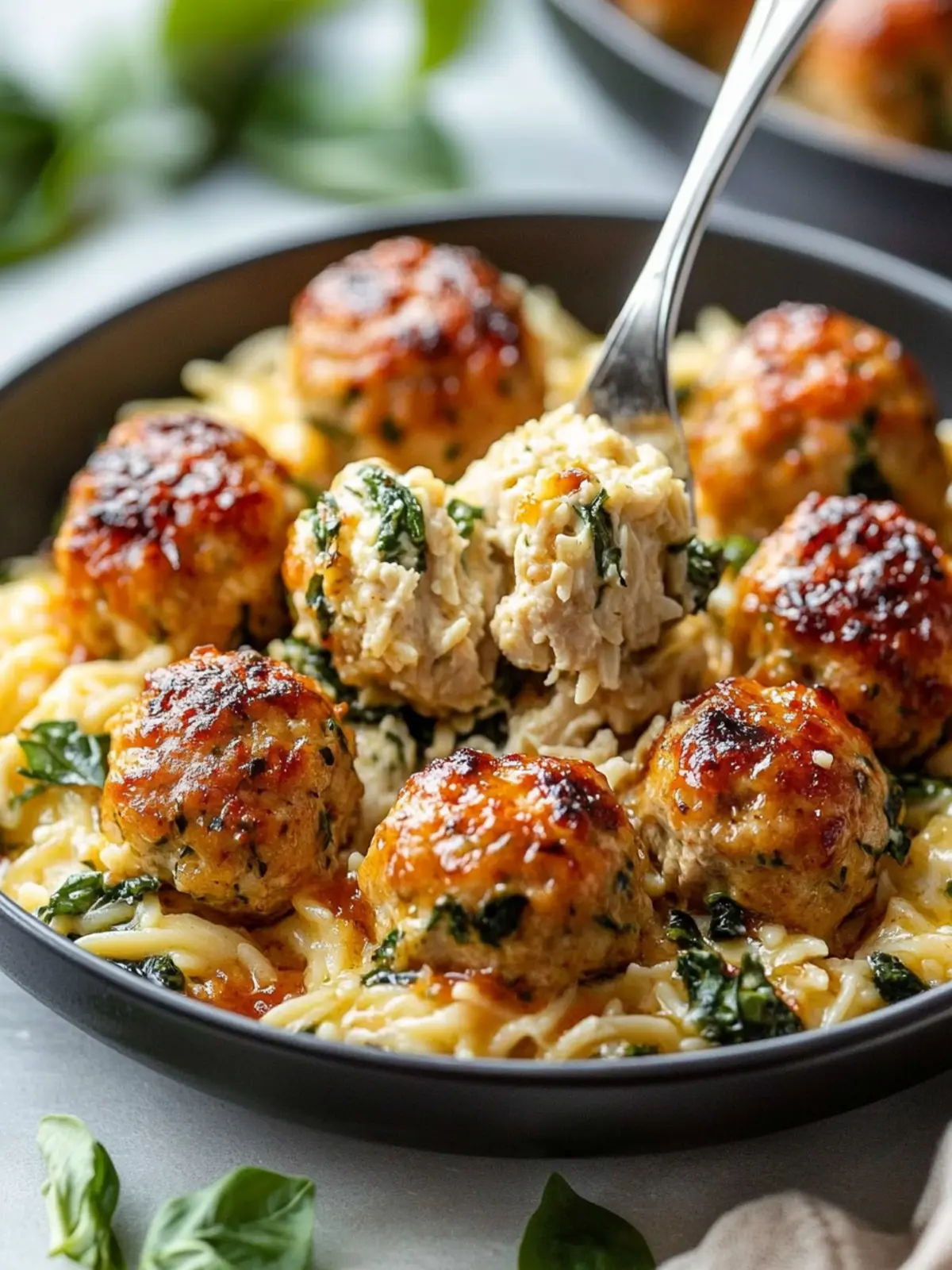 Baked Chicken Ricotta Meatballs with Creamy Spinach Orzo Bliss 4 Baked Chicken Ricotta Meatballs with Creamy Spinach Orzo