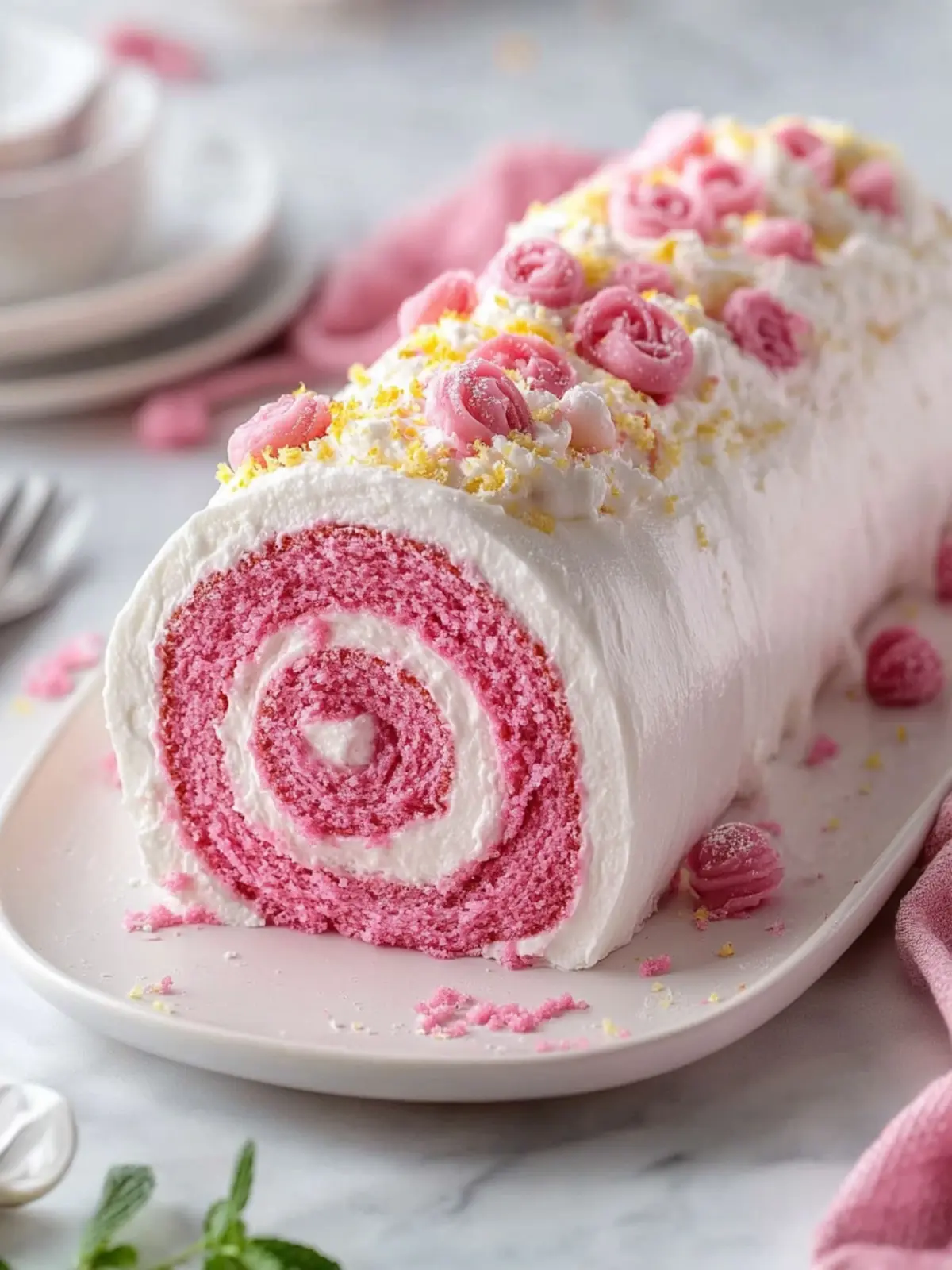 Moist Pink Velvet Cake Roll With Creamy Frosting