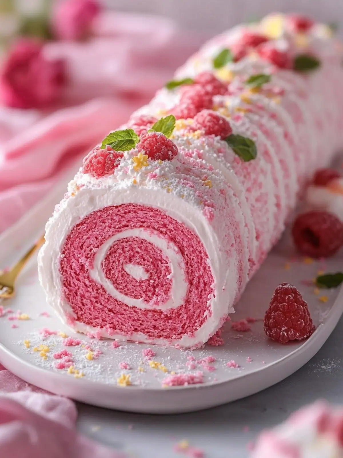 Moist Pink Velvet Cake Roll With Creamy Frosting