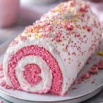Moist Pink Velvet Cake Roll With Creamy Frosting