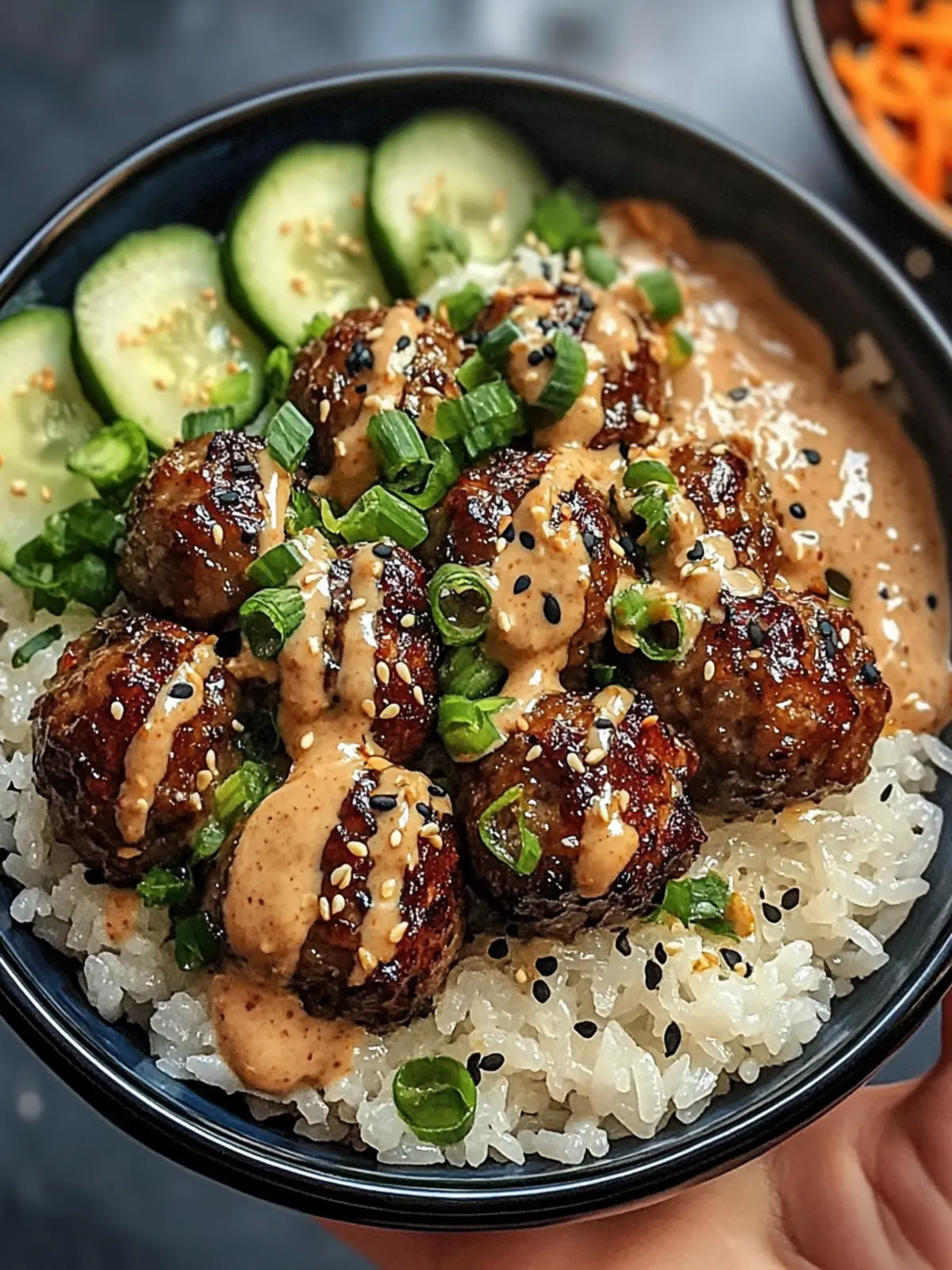 Teriyaki Beef Meatballs Rice Bowls with Spicy Miso Magic 2 Teriyaki Beef Meatballs Rice Bowls with Spicy Miso Sauce