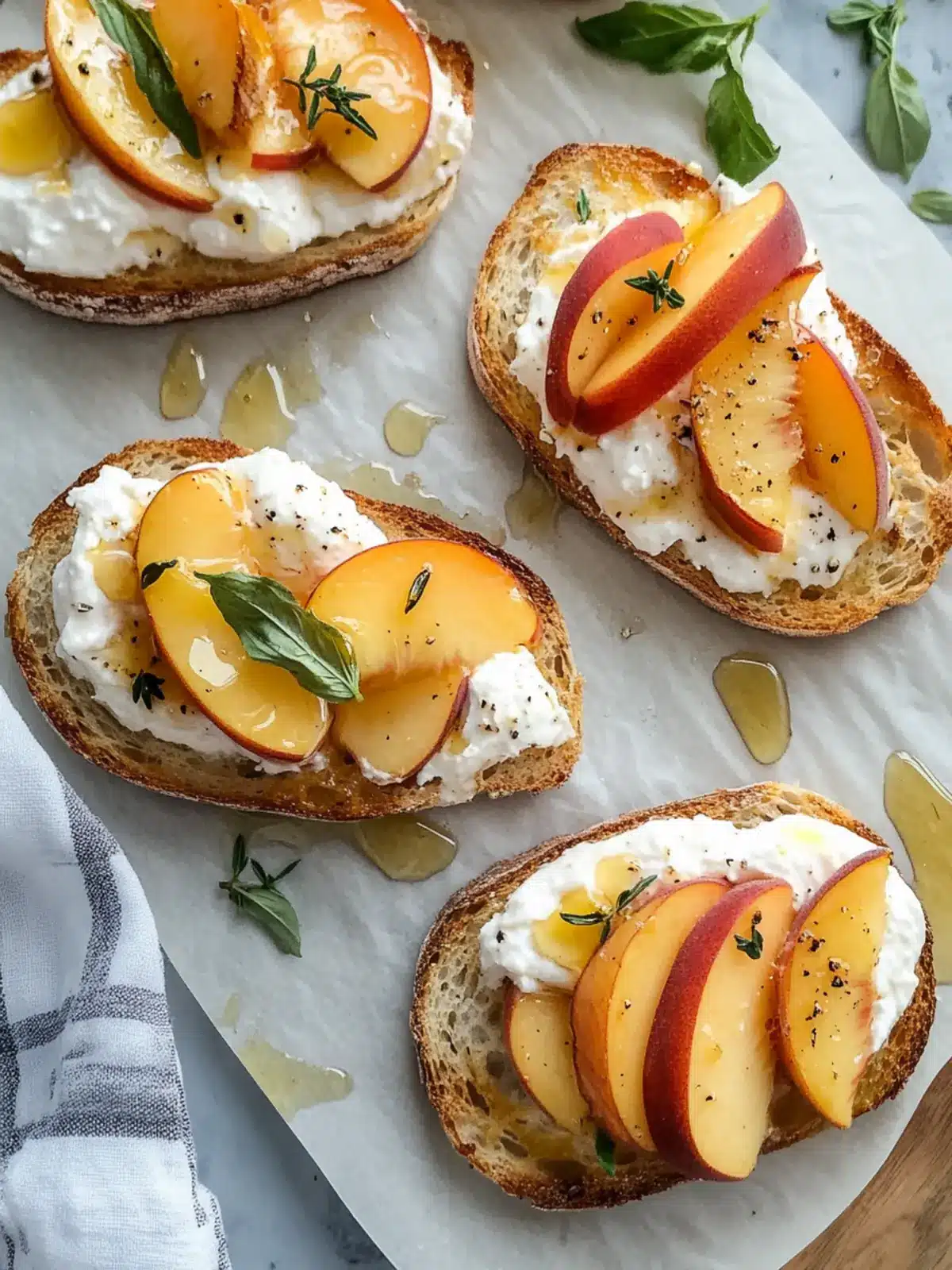 Peach Burrata Honey Crostinis