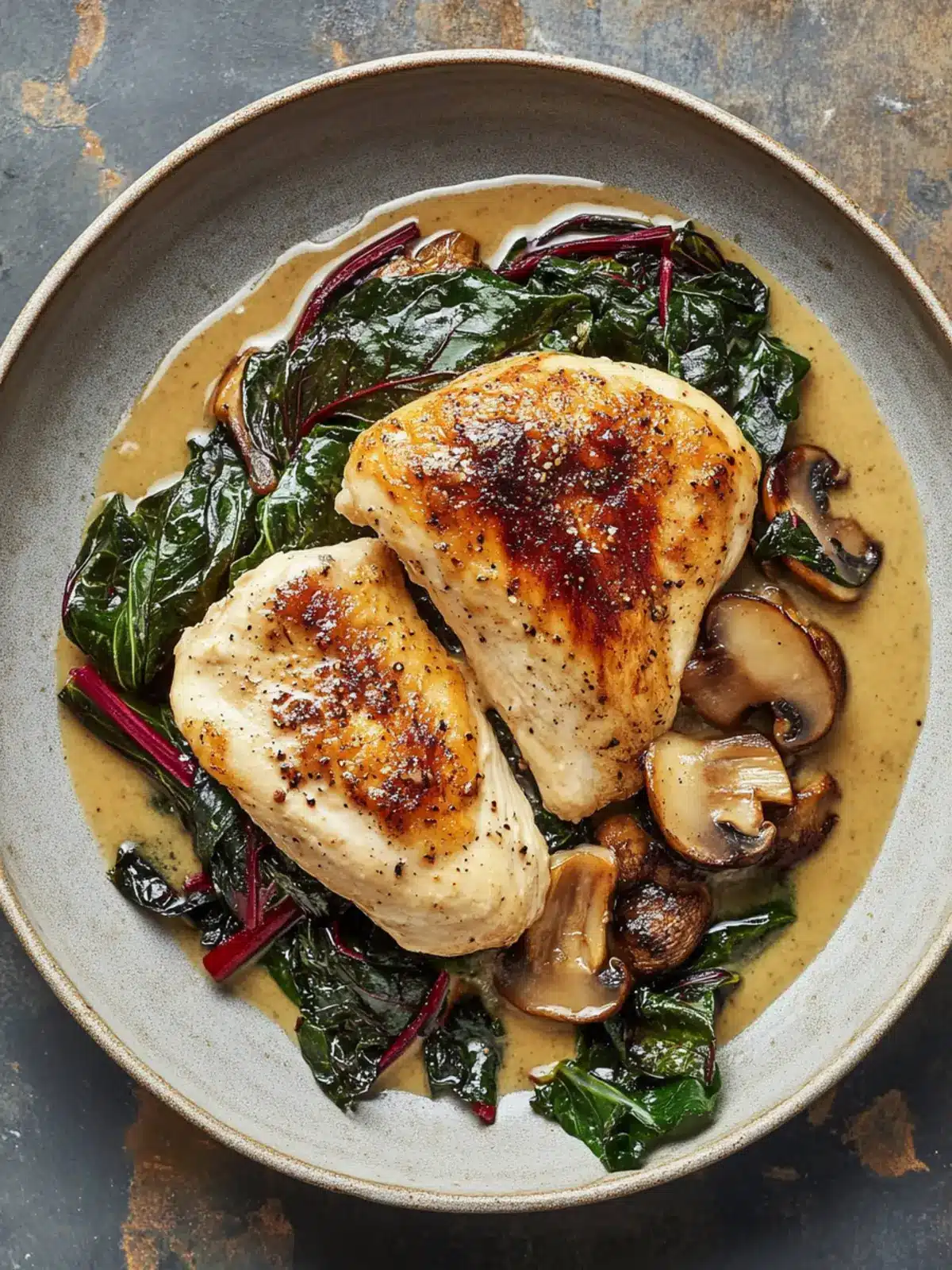 Crispy Chicken With Mushroom Purée and Swiss Chard Delight 4 Chicken With Mushroom Purée and Swiss Chard