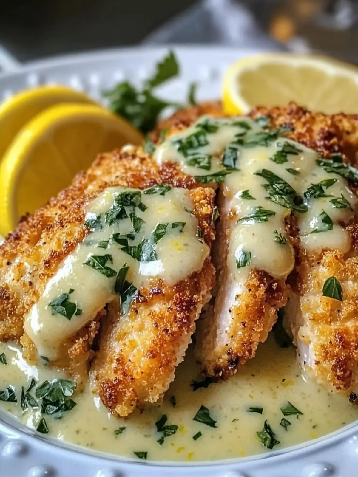 Lemon Pecorino Crusted Chicken with Creamy Lemon Sauce