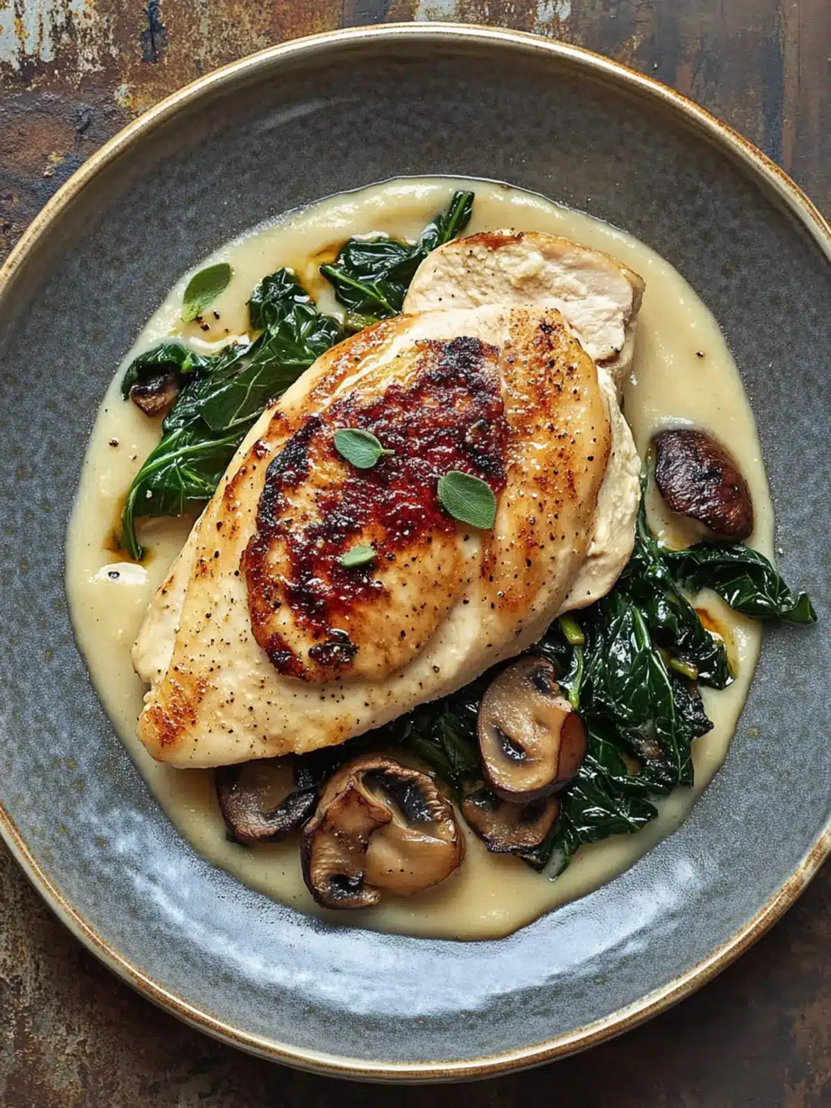 Crispy Chicken With Mushroom Purée and Swiss Chard Delight 3 Chicken With Mushroom Purée and Swiss Chard