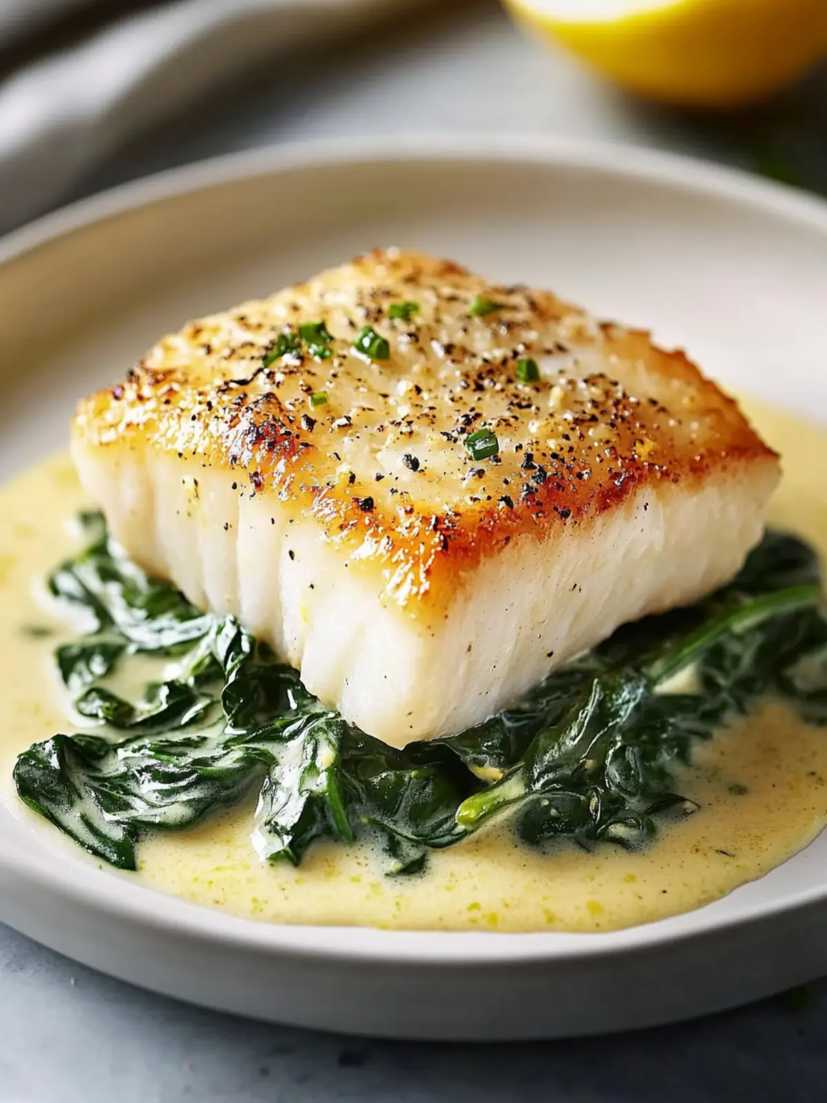 Lemon-Garlic Sea Bass with Creamed Spinach Recipe to Impress 3 Lemon-Garlic Sea Bass with Creamed Spinach Recipe