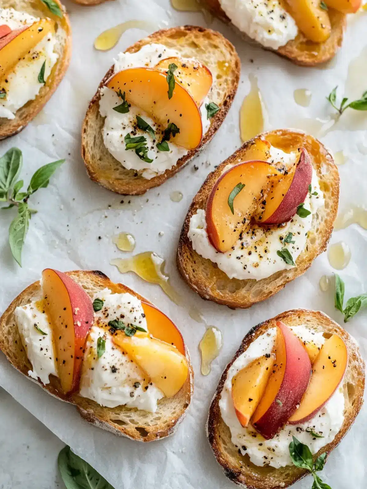 Peach Burrata Honey Crostinis