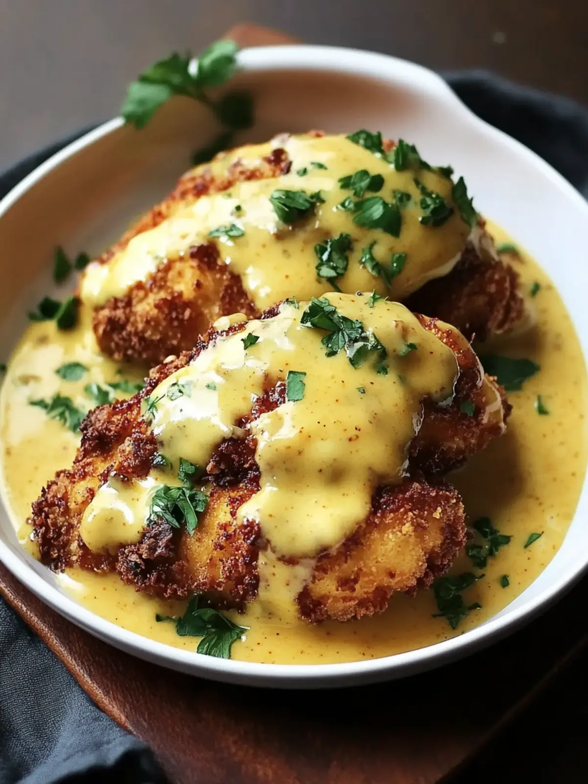 Pretzel Chicken with Mustard-Cheddar Sauce | Crispy Baked