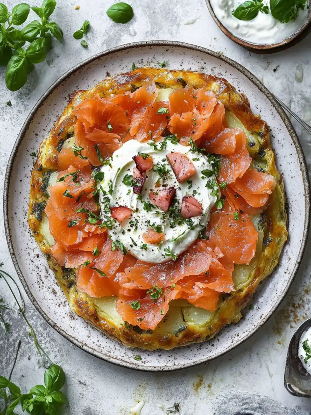 Crispy Potato Galette with Smoked Salmon & Creamy Delight 3 Crispy Potato Galette with Smoked Salmon & Crème Fraîche