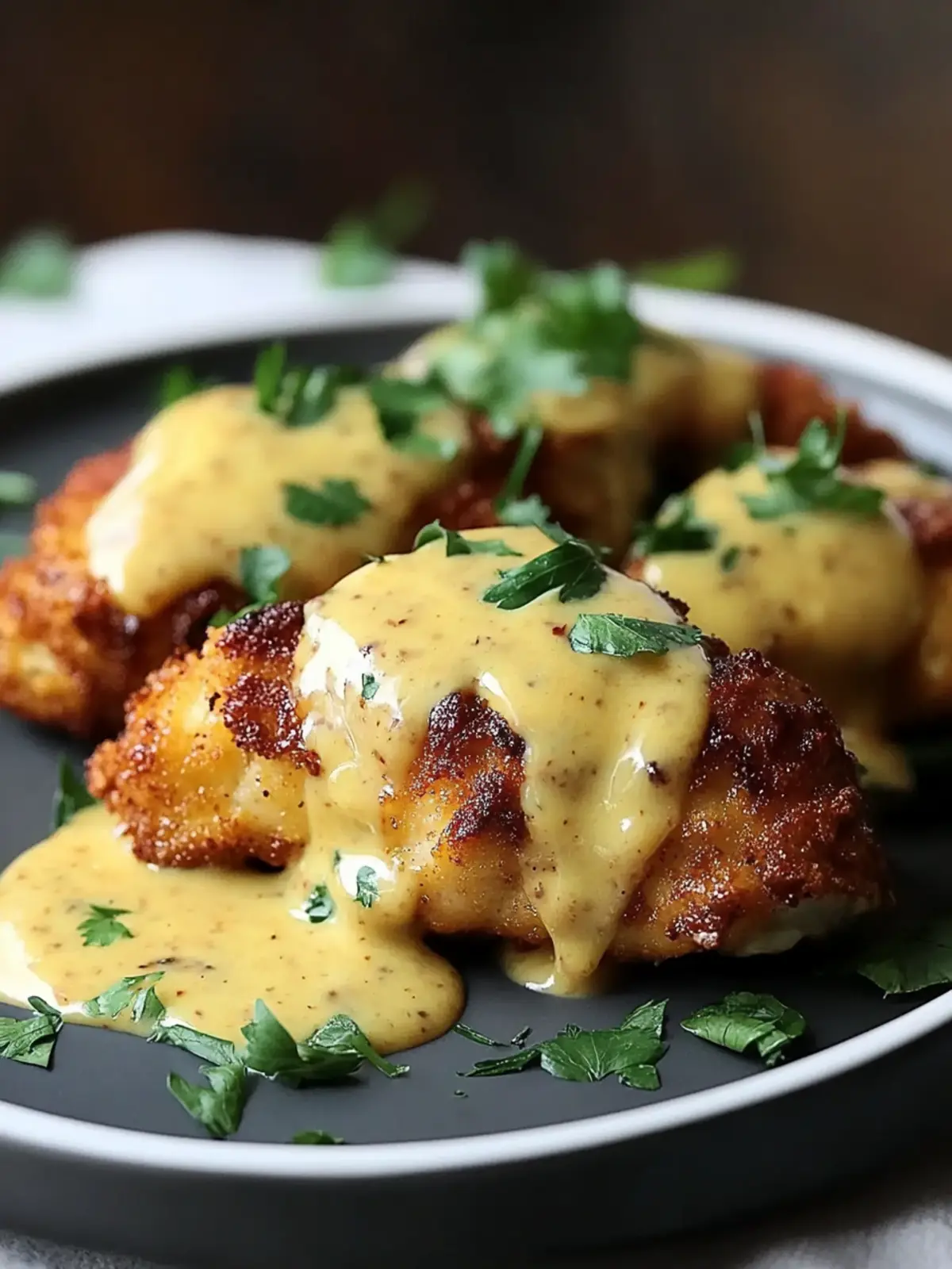 Pretzel Chicken with Mustard-Cheddar Sauce | Crispy Baked