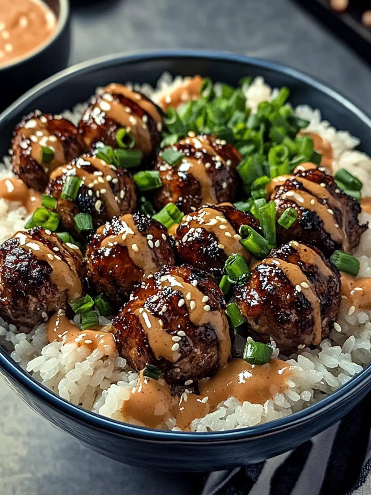 Teriyaki Beef Meatballs Rice Bowls with Spicy Miso Magic 4 Teriyaki Beef Meatballs Rice Bowls with Spicy Miso Sauce