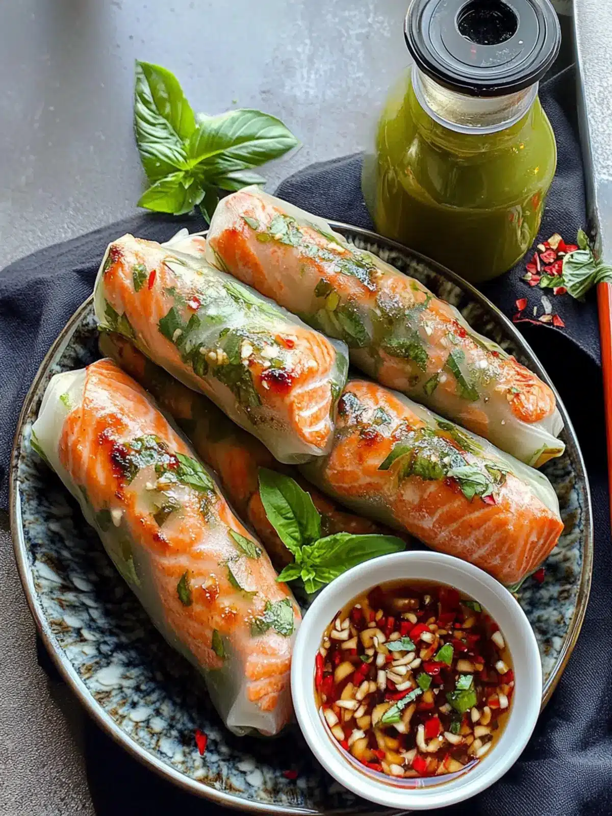 Vietnamese Baked Salmon Spring Rolls