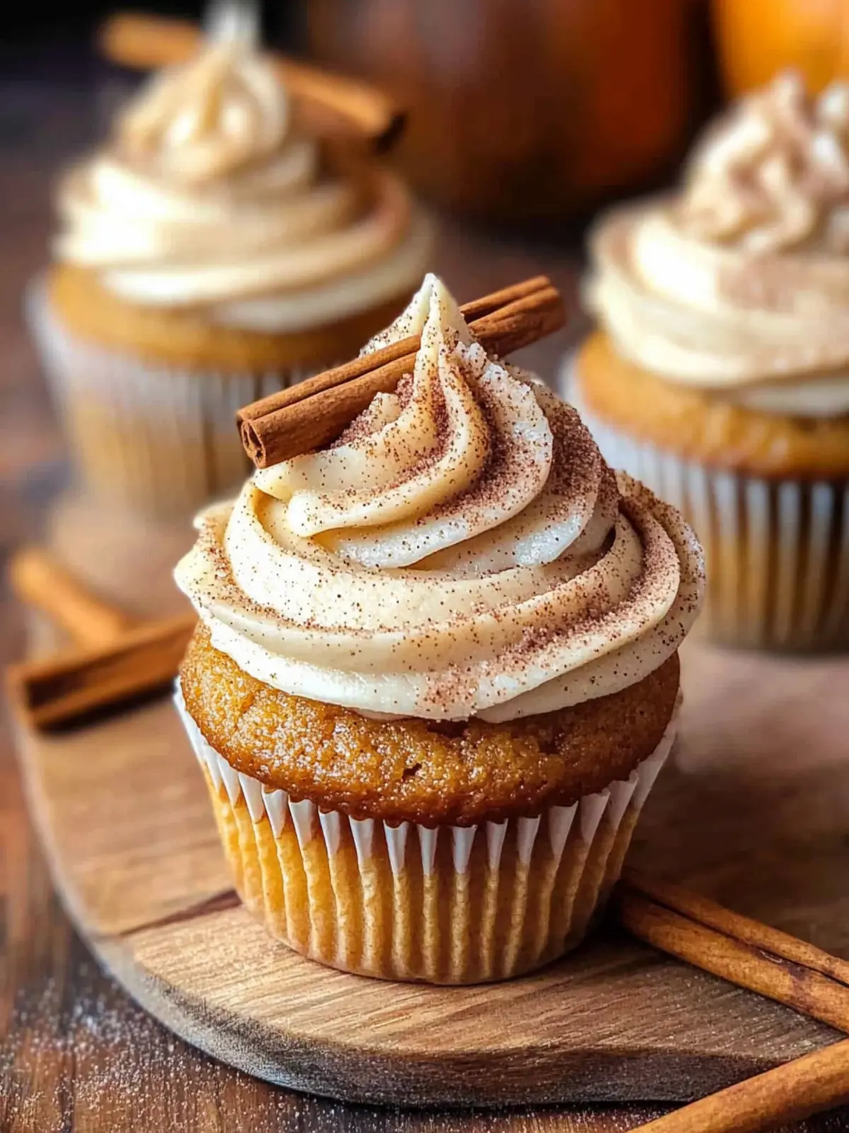 Vanilla Chai Pumpkin Latte Cupcakes with Cinnamon Brown Sugar Frosting