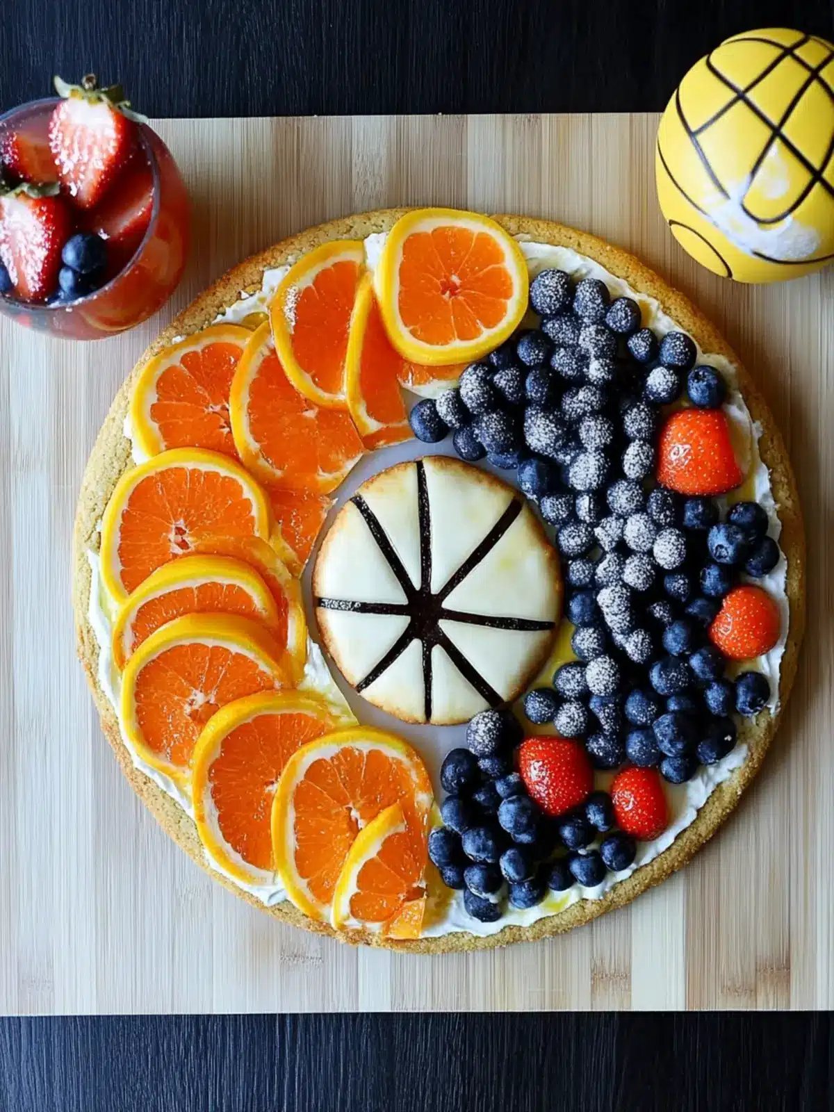 Easy Basketball Fruit Pizza with Sugar Cookie Crust