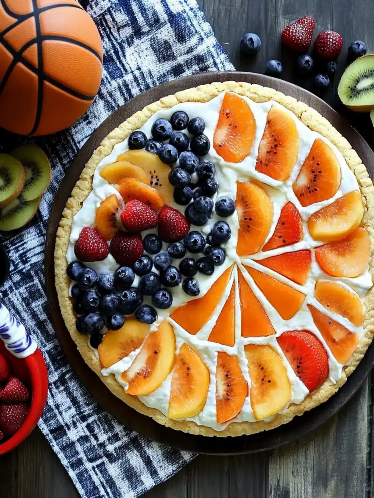 Easy Basketball Fruit Pizza with Sugar Cookie Crust