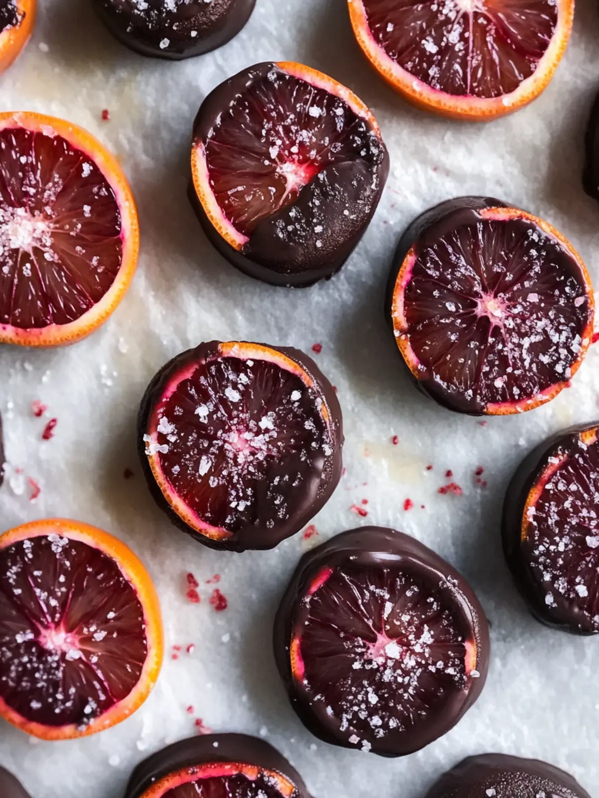 Candied Blood Oranges Dipped in Chocolate with Flaky Sea Salt
