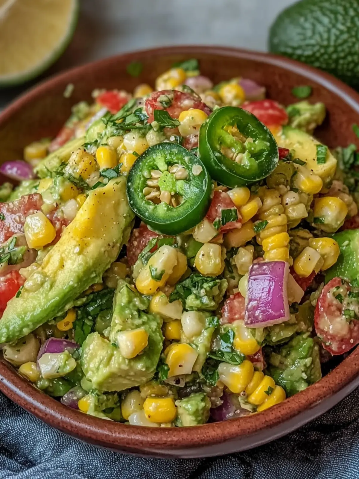 Quick Spring Avocado Corn Salad Recipe with Spicy Jalapeño Lime Dressing for Fresh Meals