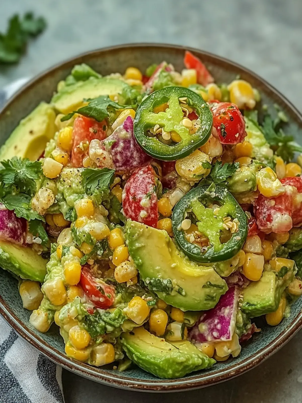 Quick Spring Avocado Corn Salad Recipe with Spicy Jalapeño Lime Dressing for Fresh Meals